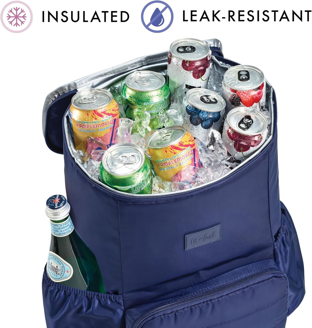 Fit & Fresh Insulated Backpack Soft Cooler – Leak-Resistant Beach & Travel Bag for Women, 24 Can Capacity Picnic & Cooler Bag