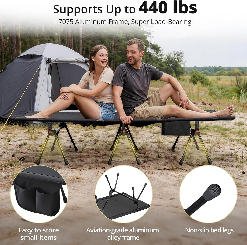 Anbte Height Adjustable Camping Cot, Support 400 lbs, Portable for 1 Person