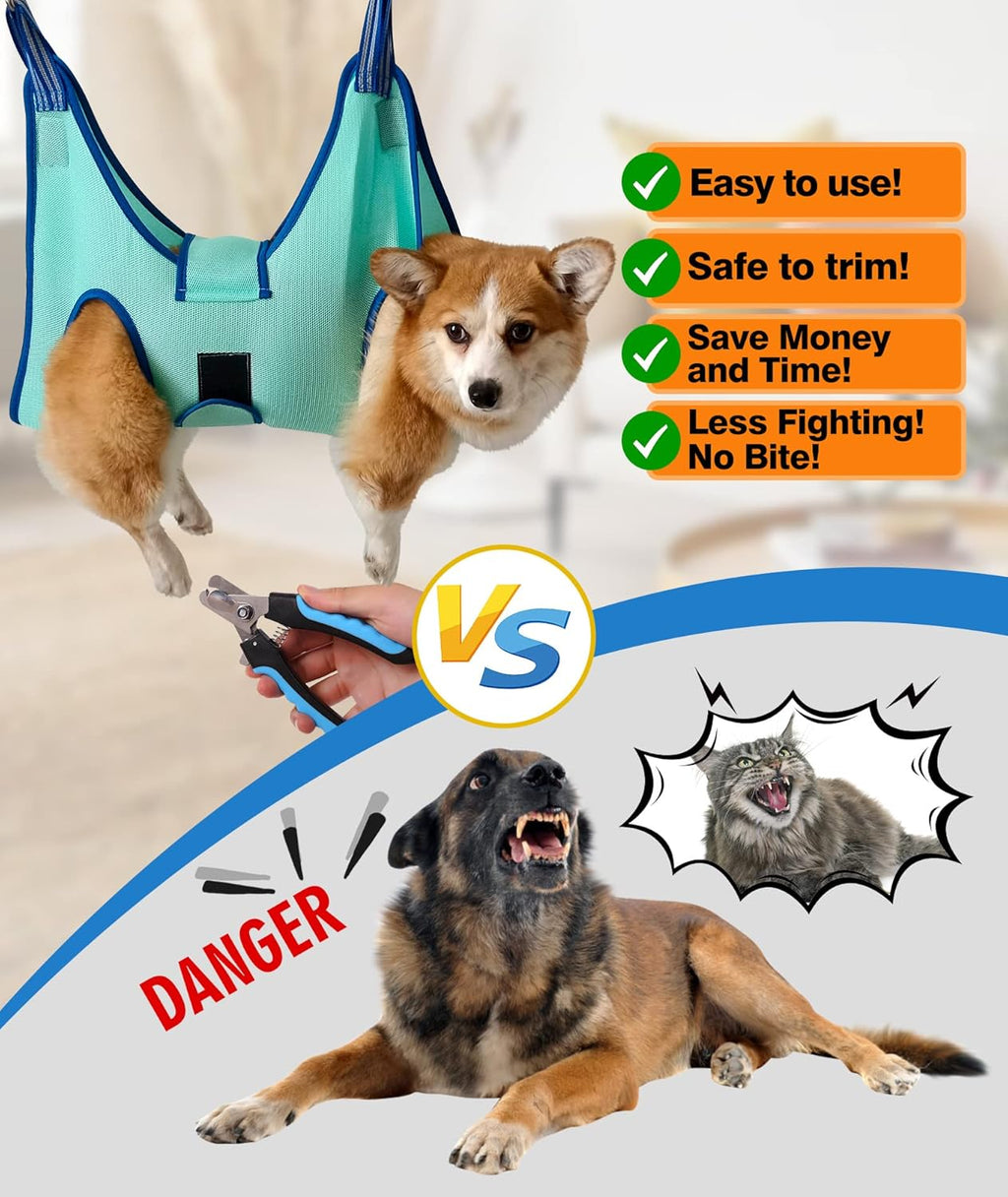 Kkiimatt Dog Grooming Hammock Harness, Hanging Harness Holder for Nail Clipping, Nail Trimming Hammock with Wide Strap, Grooming Sling Hanger Restraint Bag for Claw Care (XX-Large 65 LB Max/Turquoise)