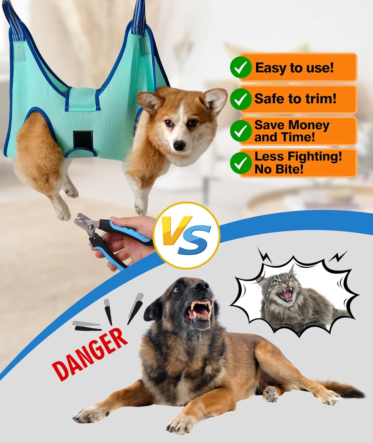 Kkiimatt Dog Grooming Hammock Harness, Hanging Harness Holder for Nail Clipping, Nail Trimming Hammock with Wide Strap, Grooming Sling Hanger Restraint Bag for Claw Care (XX-Large 65 LB Max/Turquoise)