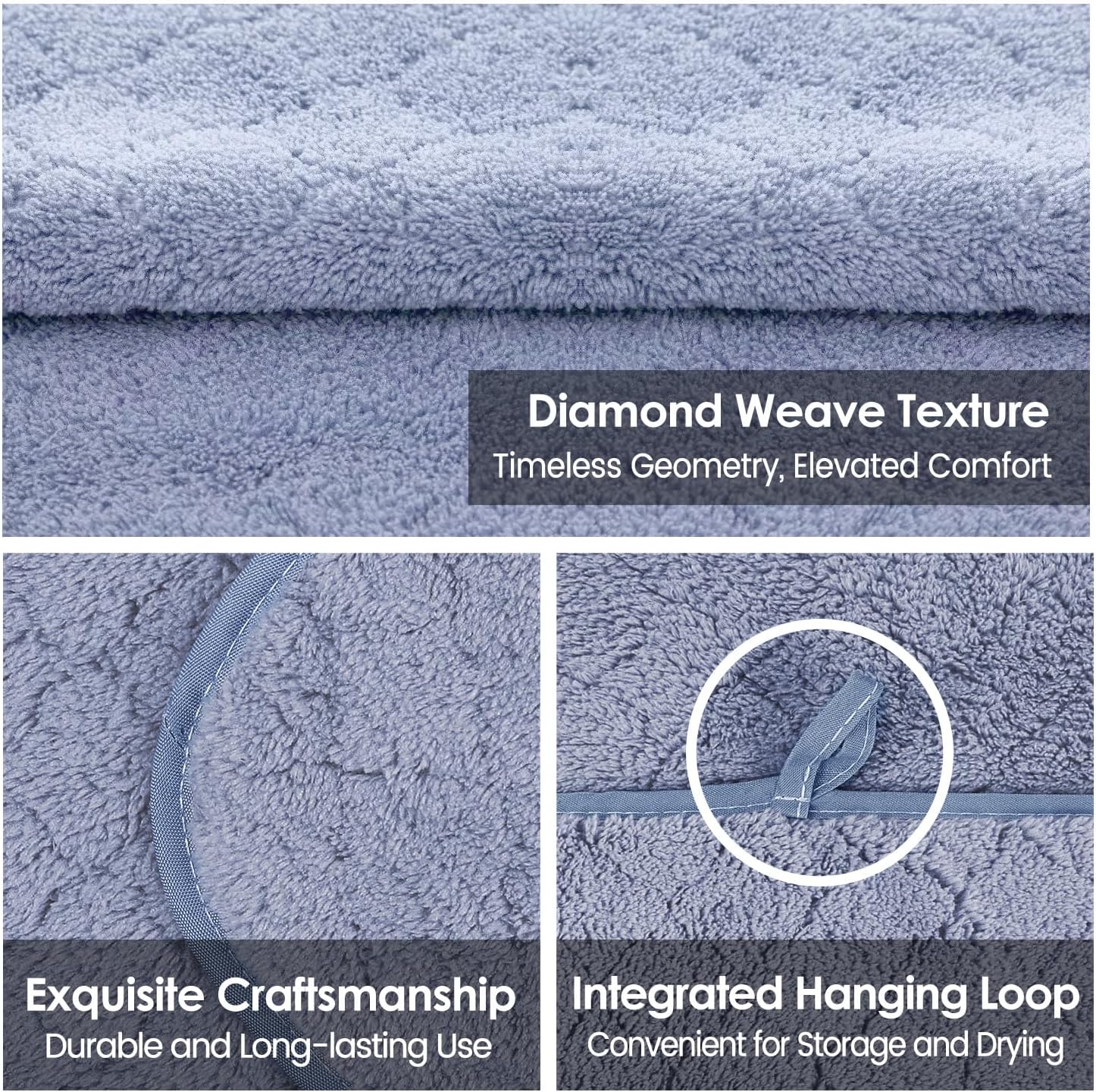 JML Microfiber Bath Towels with Hanging Loop, 2 Pack, 27x55 in, Blue
