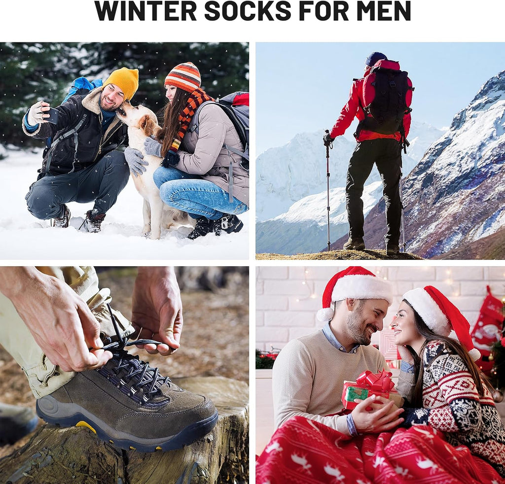 SIMIYA 5 Pairs Merino Wool Socks for Men, Super Thick Hiking Thermal Socks for Cold Weather | Thick Cushion, Moisture Wicking, Warm Winter, Breathable, Crew Socks, Outdoor Hiking, Everyday Wear