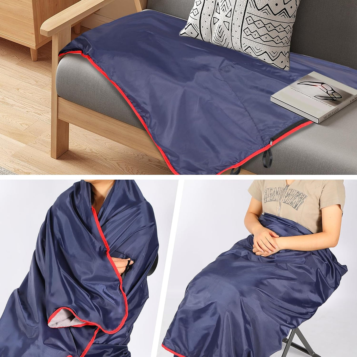 REDCAMP Outdoor Waterproof Stadium Blanket for Cold Weather, Dark Blue/Grey