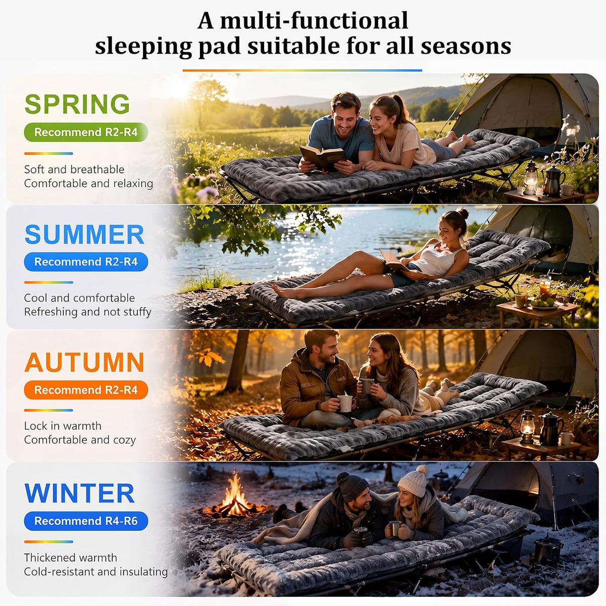 Thick Camping Sleeping Pad - Faux Rabbit Fur Ultra Soft & Non-Slip Sleeping Mat with Portable Roll up Camping Cot Pad for Travel Car Tent Guest Bed