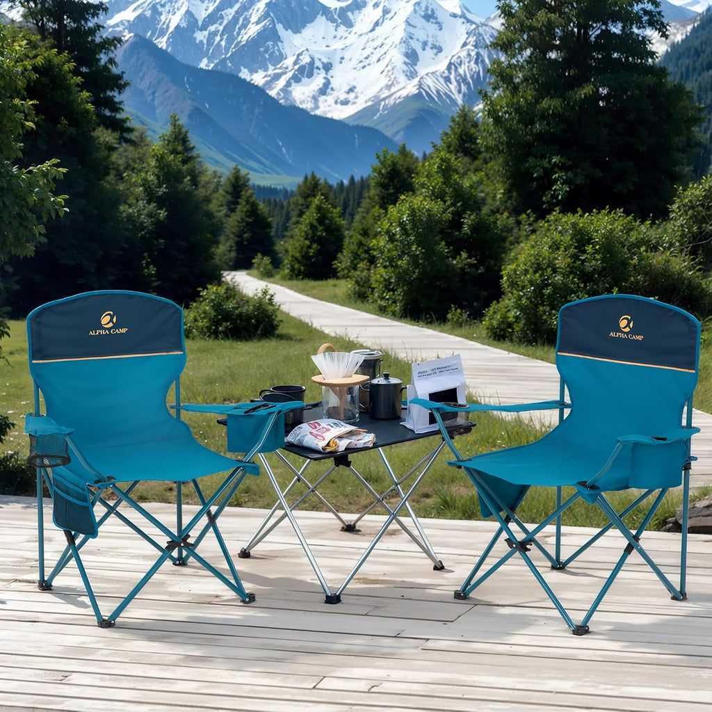 LET'S CAMP Camping Chair 2 Pack Folding Chair with 4-Can Cooler Bag