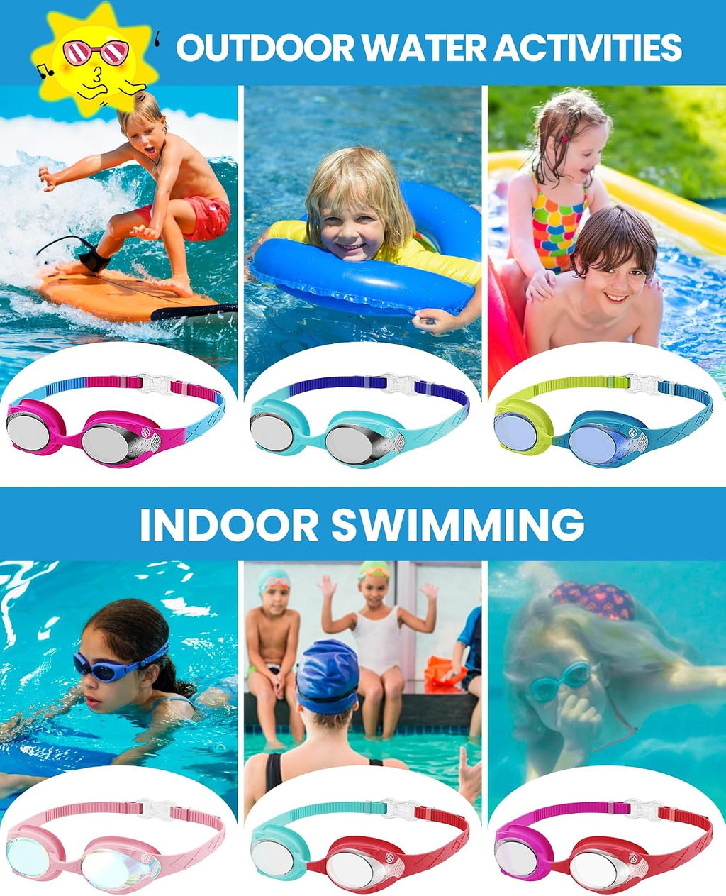 OutdoorMaster Kids Swim Goggles, 2 Pack Swimming Goggles with Quick Adjust