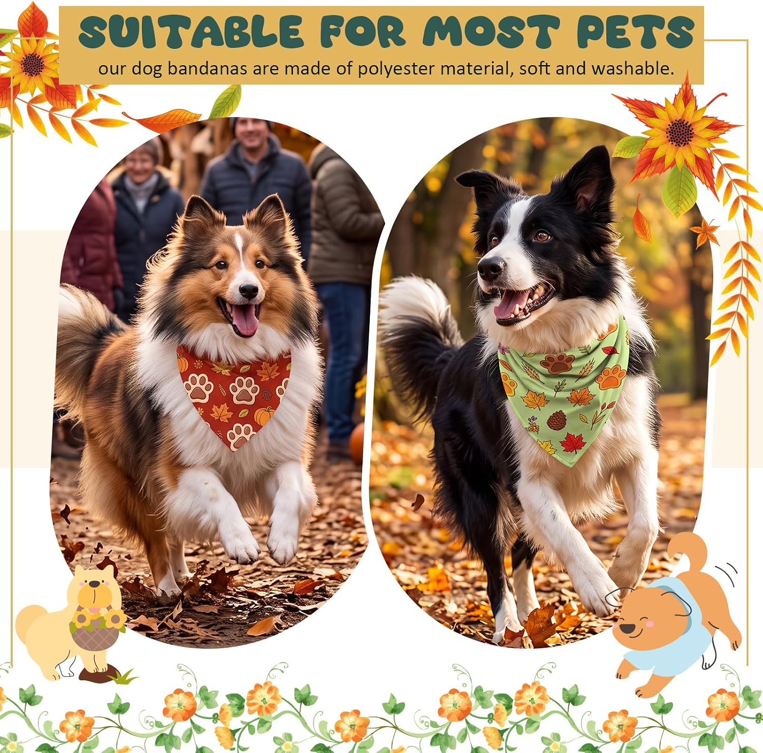 Preboun 50 Pcs Fall Paw Print Dog Bandanas Bulk Autumn Bandanas for Dogs Triangle Kerchief Bibs Scarf Set for Pet Fall Harvest Party Costume Photo Props Accessories, 25 Styles (25.6 x 17.7 x 17.7)