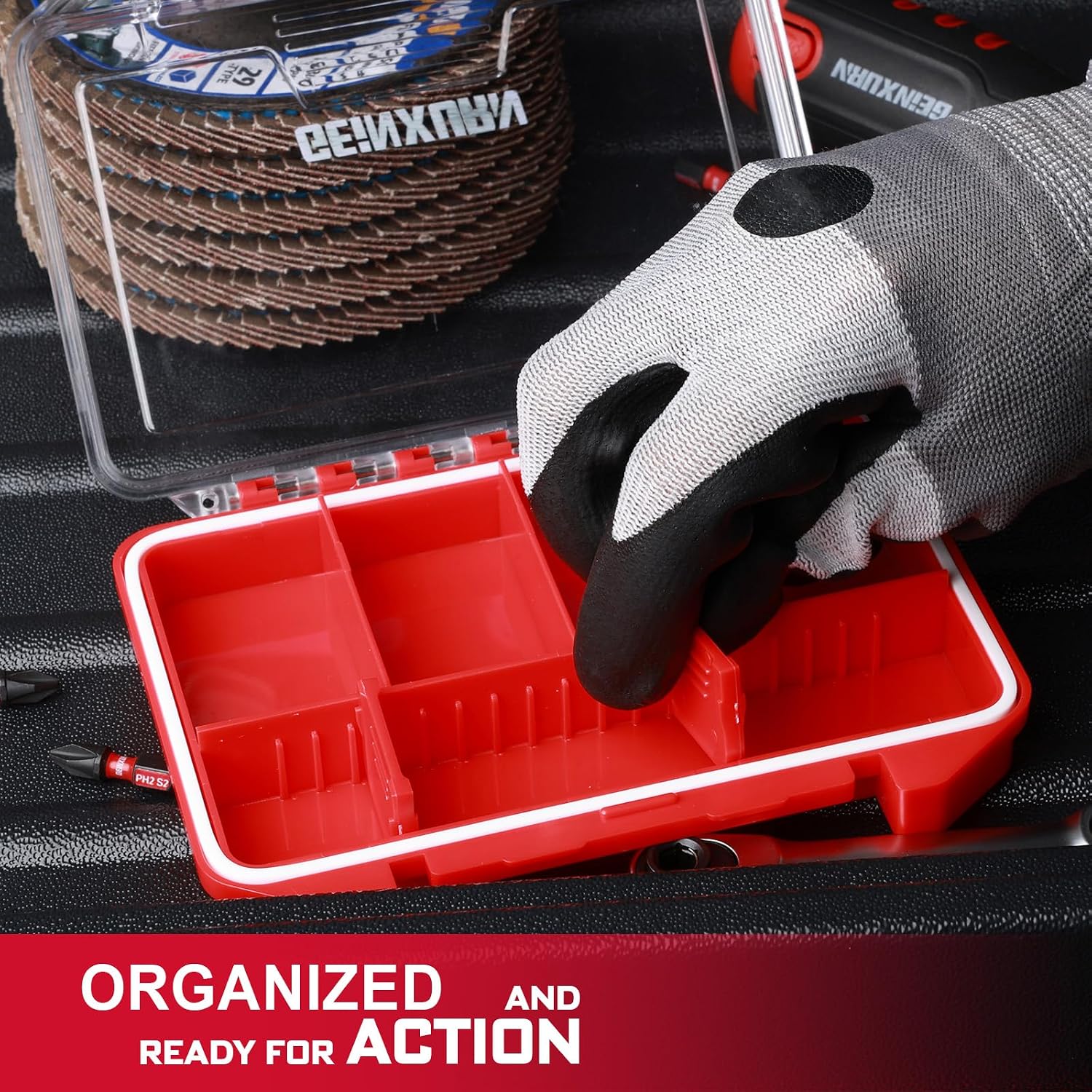 Geinxurn IPX4 Waterproof Small Storage Parts Organizer, Small Parts Case with Removable Dividers, Screwdriver Bit Set Box(2 Boxes)
