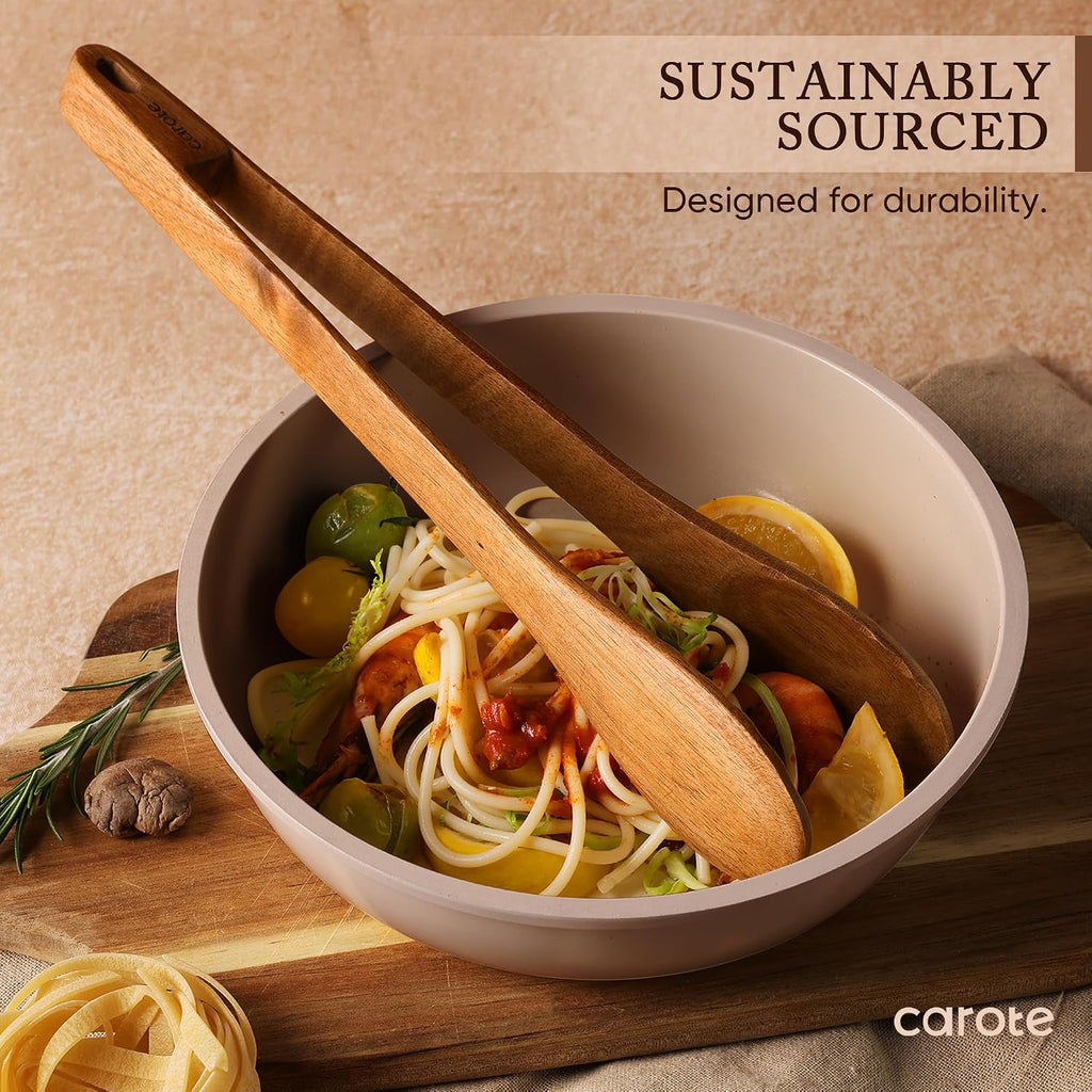 CAROTE Wooden Utensil Set, 8-Piece Acacia Wood Cooking Utensils