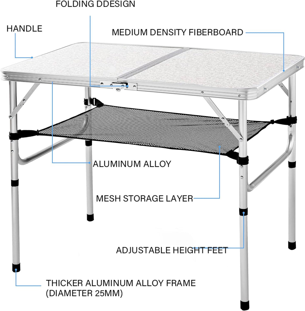 YUFIFAIRY Aluminum Camp Table, 36''L x24''W Folding Table Portable