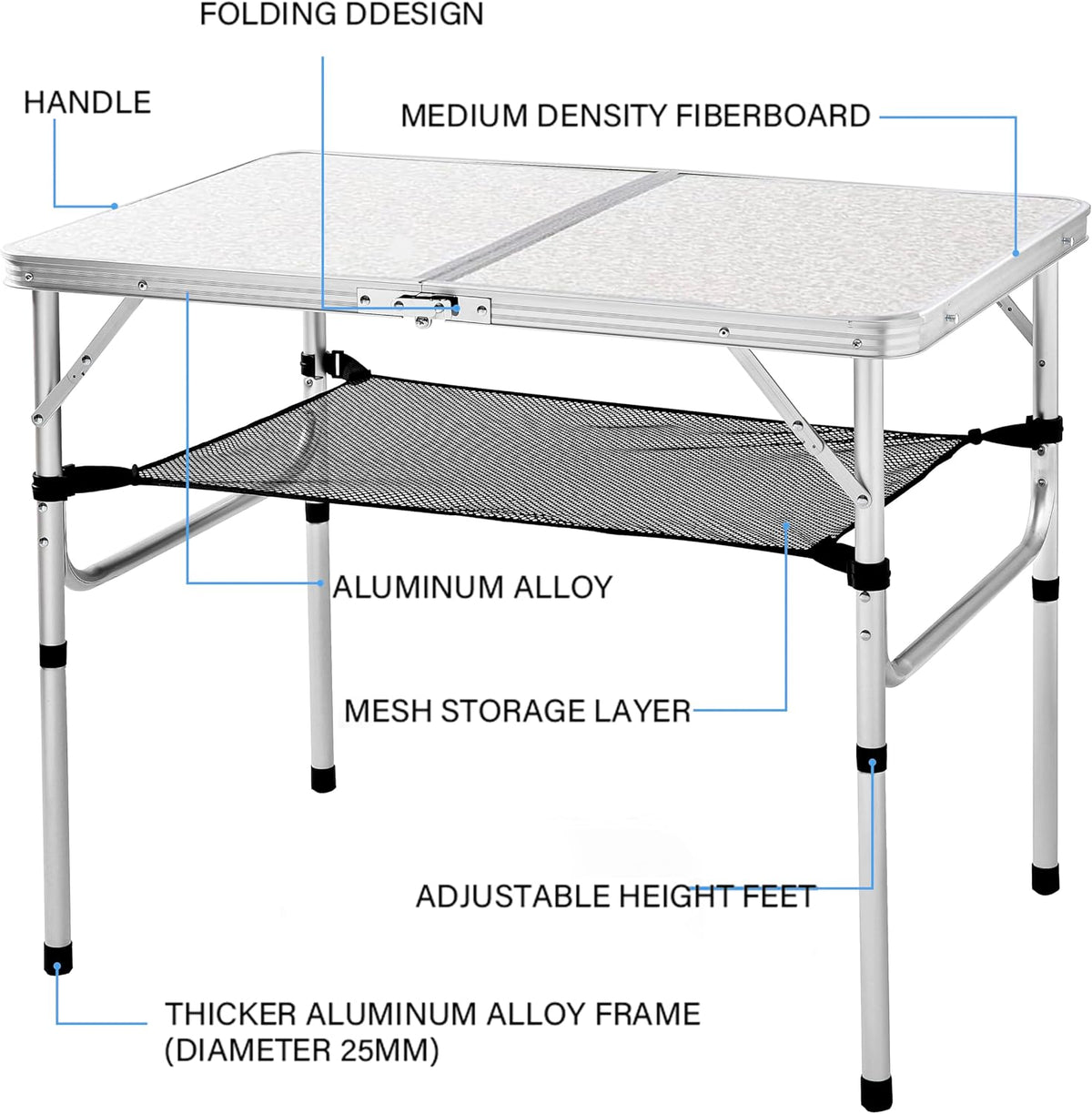 YUFIFAIRY Aluminum Camp Table, 36''L x24''W Folding Table Portable