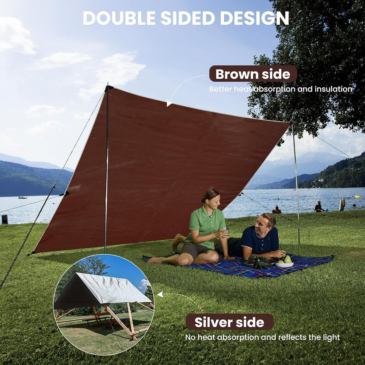 Sunvigor Tarp Waterproof 10x20Ft, Heavy Duty Tarp Cover Extra Thick 14 Mil Tear and UV Resistant, Outdoor Tarps with Grommets and Reinforced Edges for Roof, Camping, Patio, Pool, Boat (Silver/Brown)