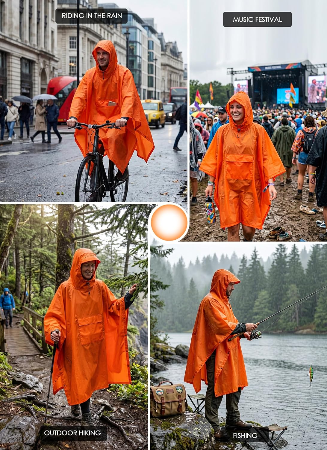 TOMSHOO Multifunctional Raincoat with Hood Waterproof for Adults