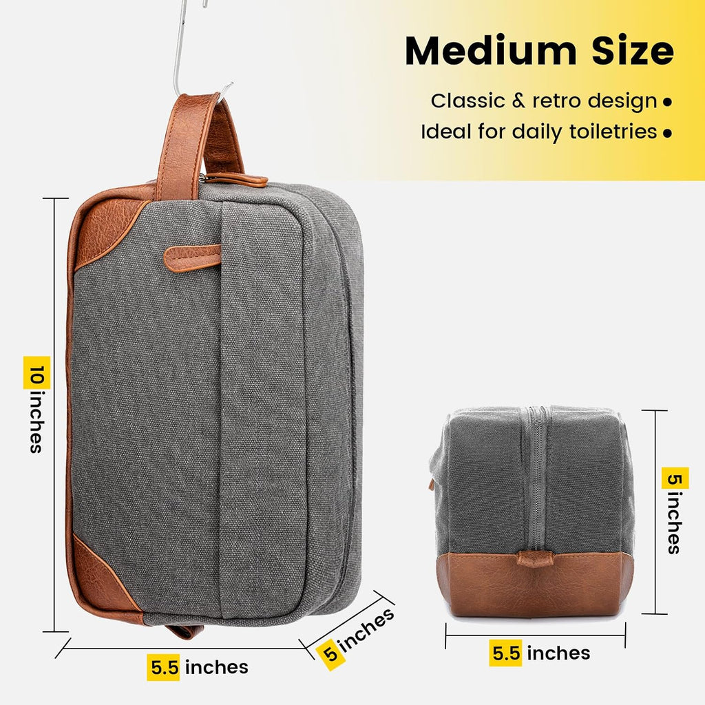 Vorspack Canvas Travel Toiletry Bag for Men, Medium, Light Grey