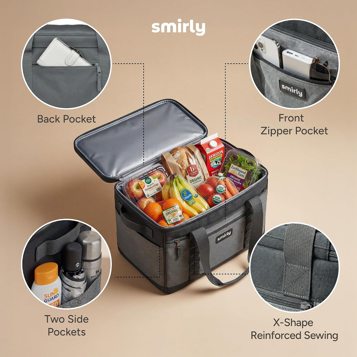 SMIRLY Cooler Bags Insulated, Large Soft Collapsible Cooler, 48 Cans