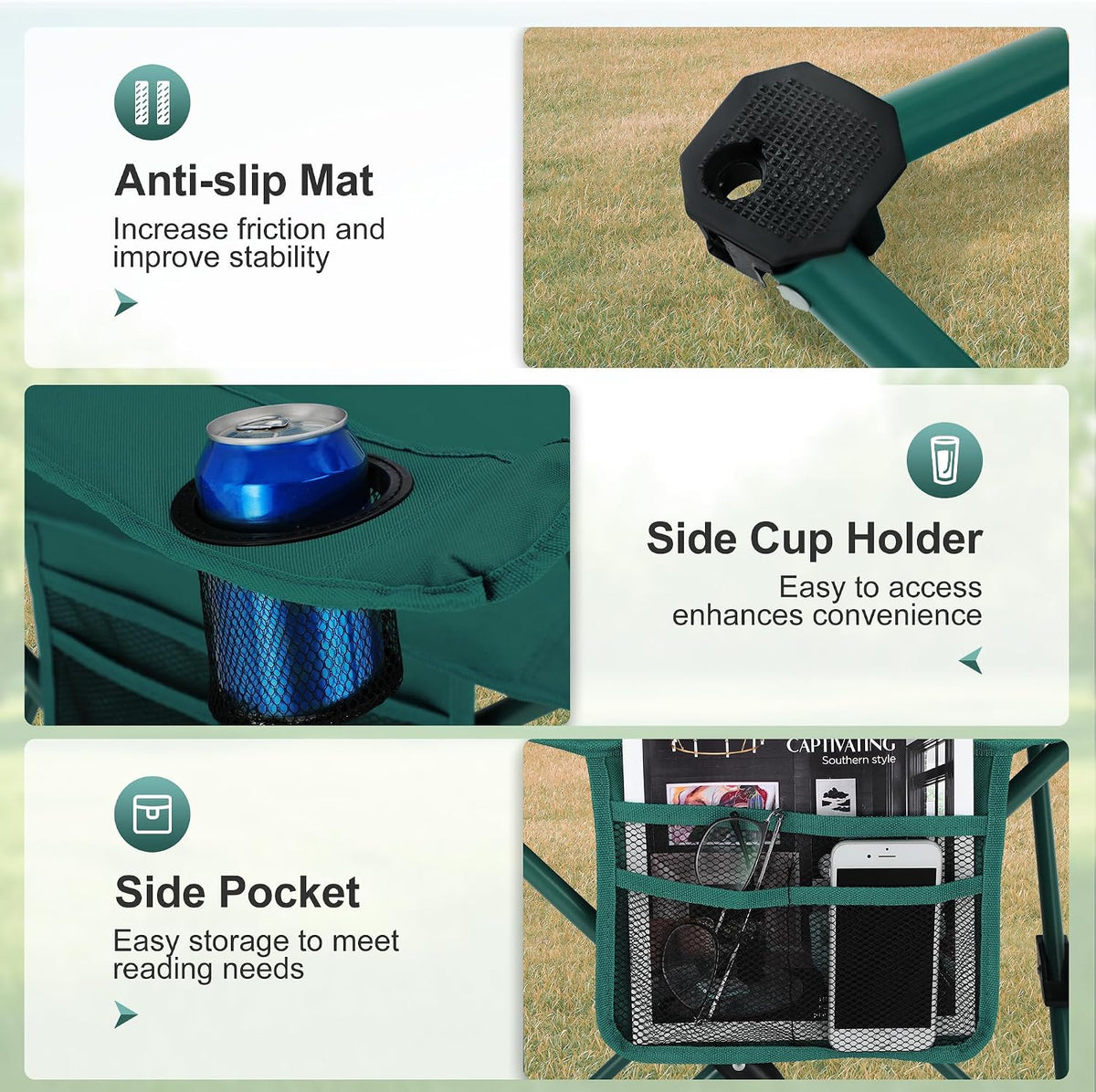LET'S CAMP Camping Chair 2 Pack Folding Chair with 4-Can Cooler Bag