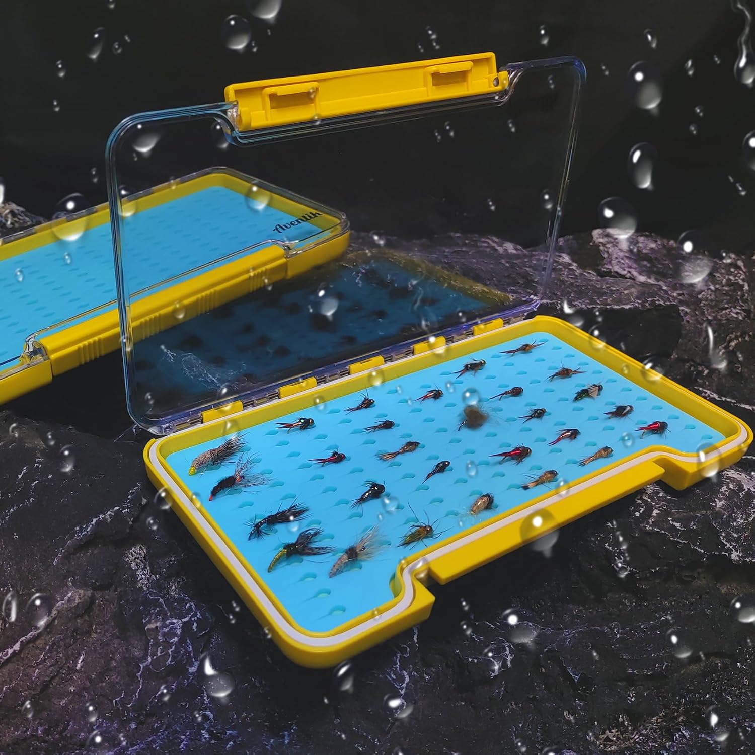 Aventik Silicone Fly Boxes Super Slim Waterproof Best Pocket Sizes Fly Fishing Storage 7.36"X4.02"X0.63"/5.39"X3.74" X0.63'' (2PC-G048LT blue silicone:7.36"X4.02"X0.63")