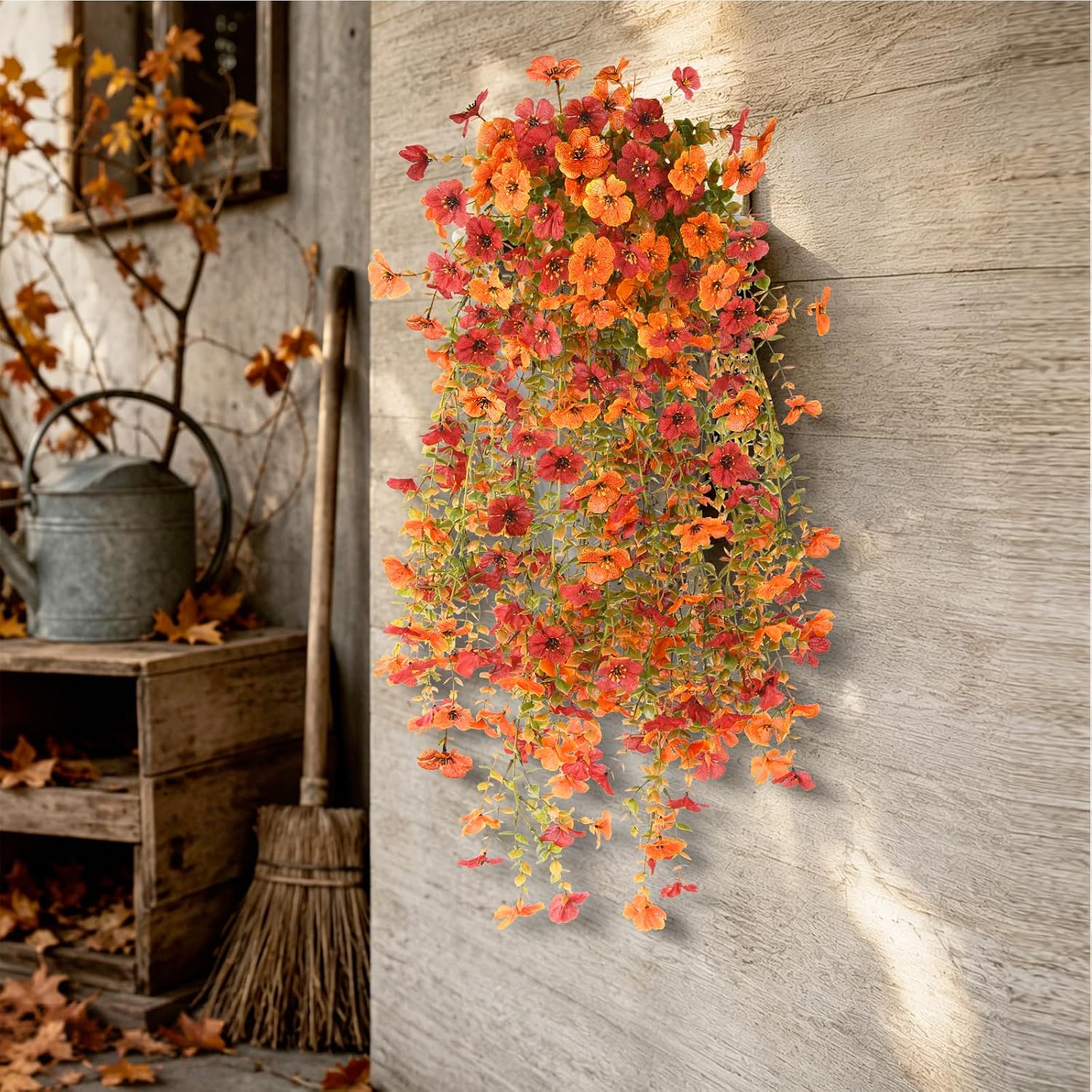 Homsunny Artificial Mums for Outdoors Hanging Flowers for Home Fall Decor