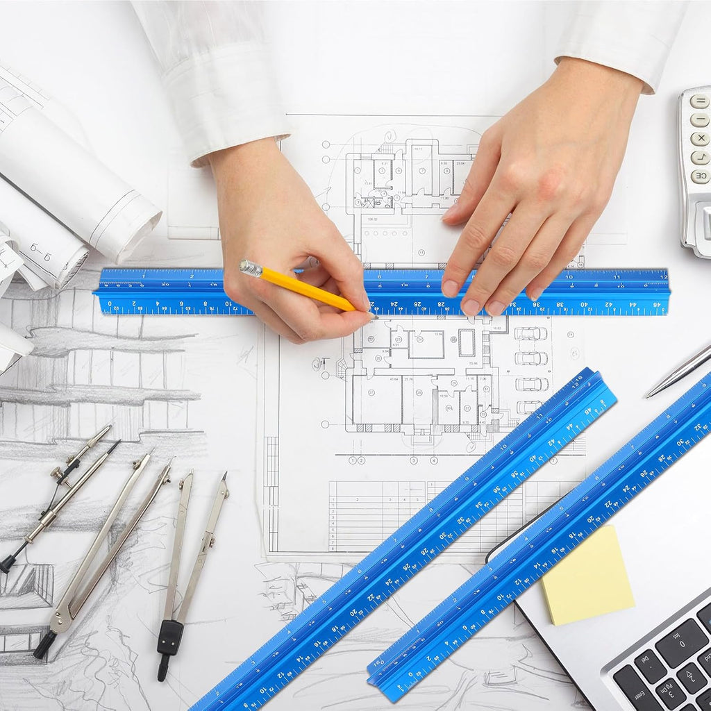 Macarrie 10 Pcs Architectural Scale Ruler 12" Engineers Scale Set, Blue