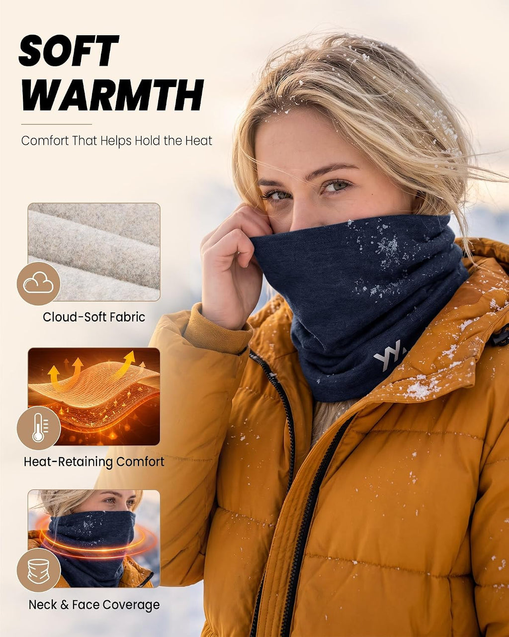 YANIKY Winter Neck Warmer, Wool Neck Gaiter Fleece Scarf, Windproof Face Cover Mask for Men Women