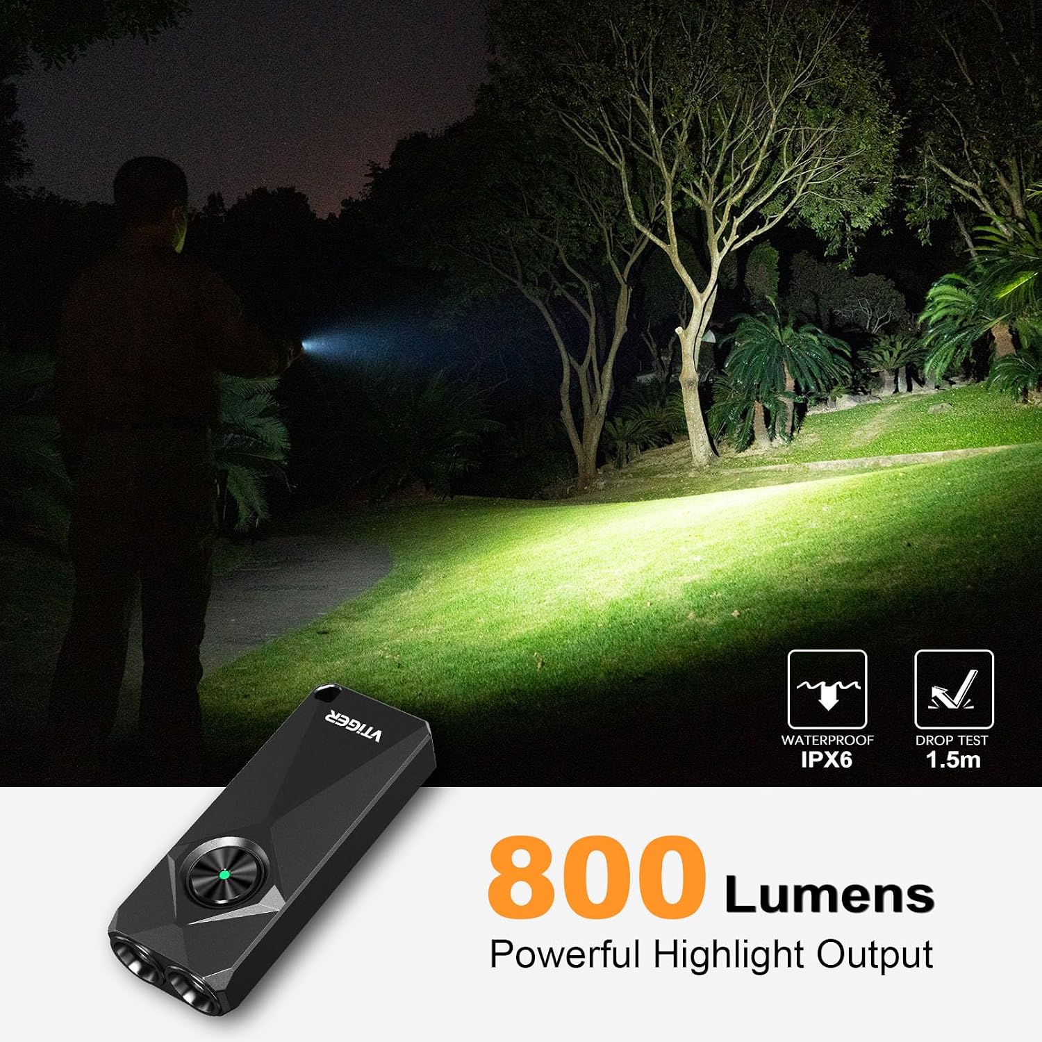 VTIGER K1 800 High Lumens Key Chain Light, Small EDC Rechargeable Keychain Flashlight, Compact LED Tiny Flashlight with Magnetic, Mini Clip-on Pocket Lights for Camping, Emergency, Everyday Carry
