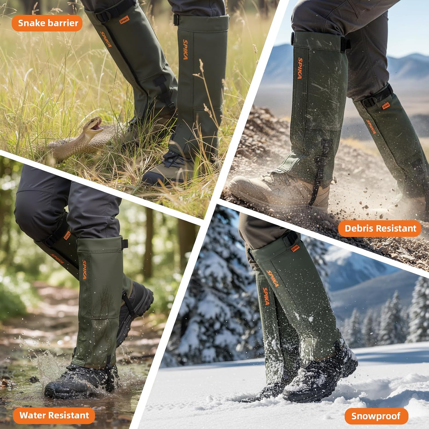 SPIKA Strike Snake Gaiters, Waterproof Hunting Gaiter for Men and Women, Adjustable and Snake Resistent Leg Protective for Outdoors Hiking