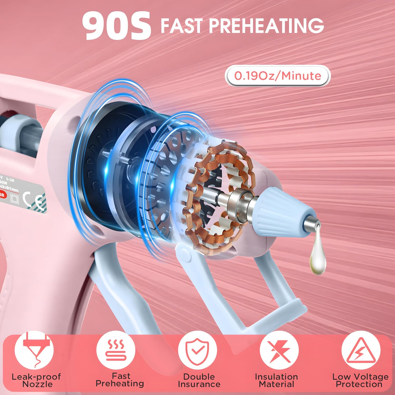 Pink Cordless Hot Glue Gun with 30 Sticks, Fast Heating 2.6Ah Rechargeable
