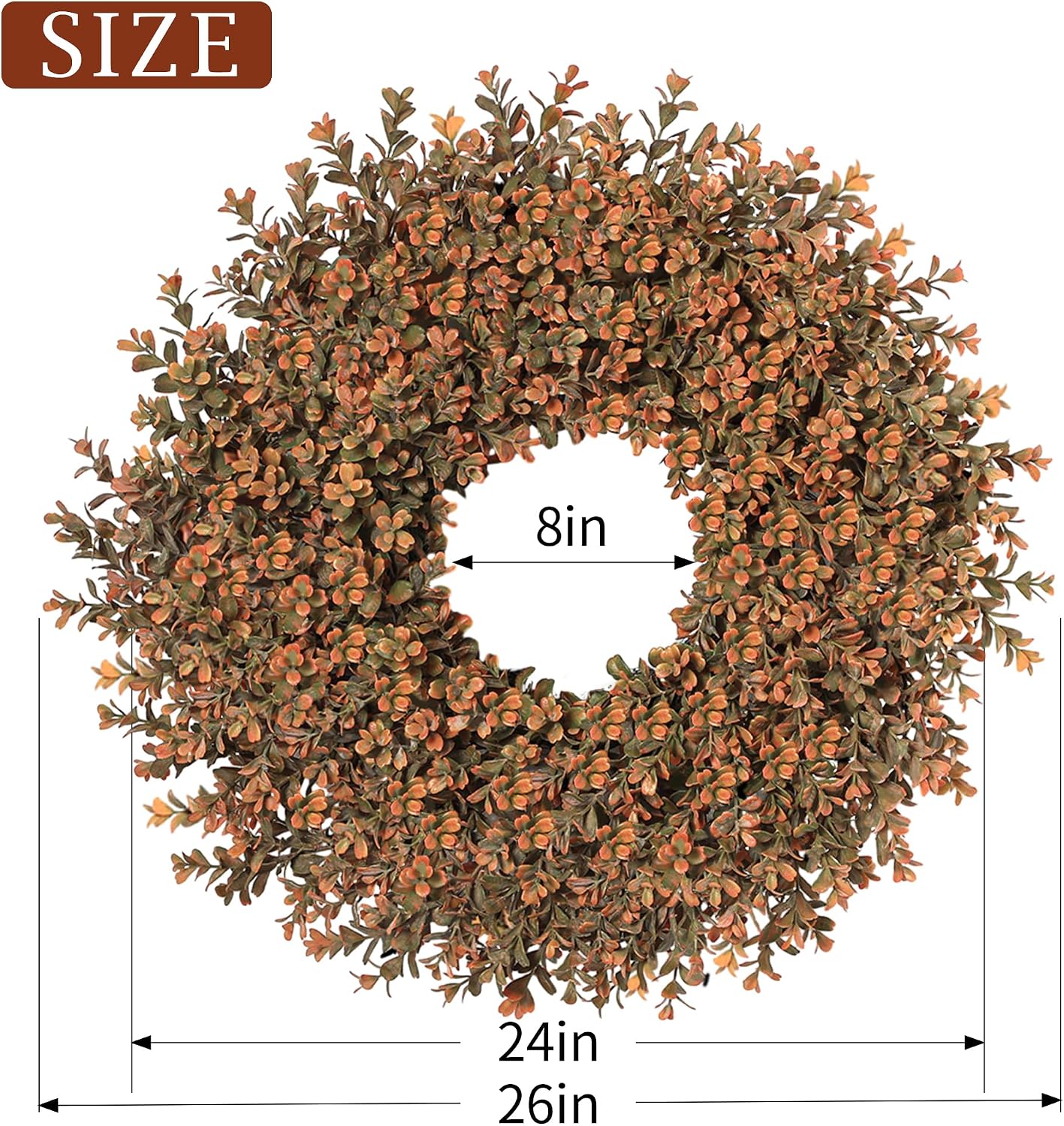 26'' Fall Wreath for Front Door, Artificial Autumn Boxwood Wreath Outdoor