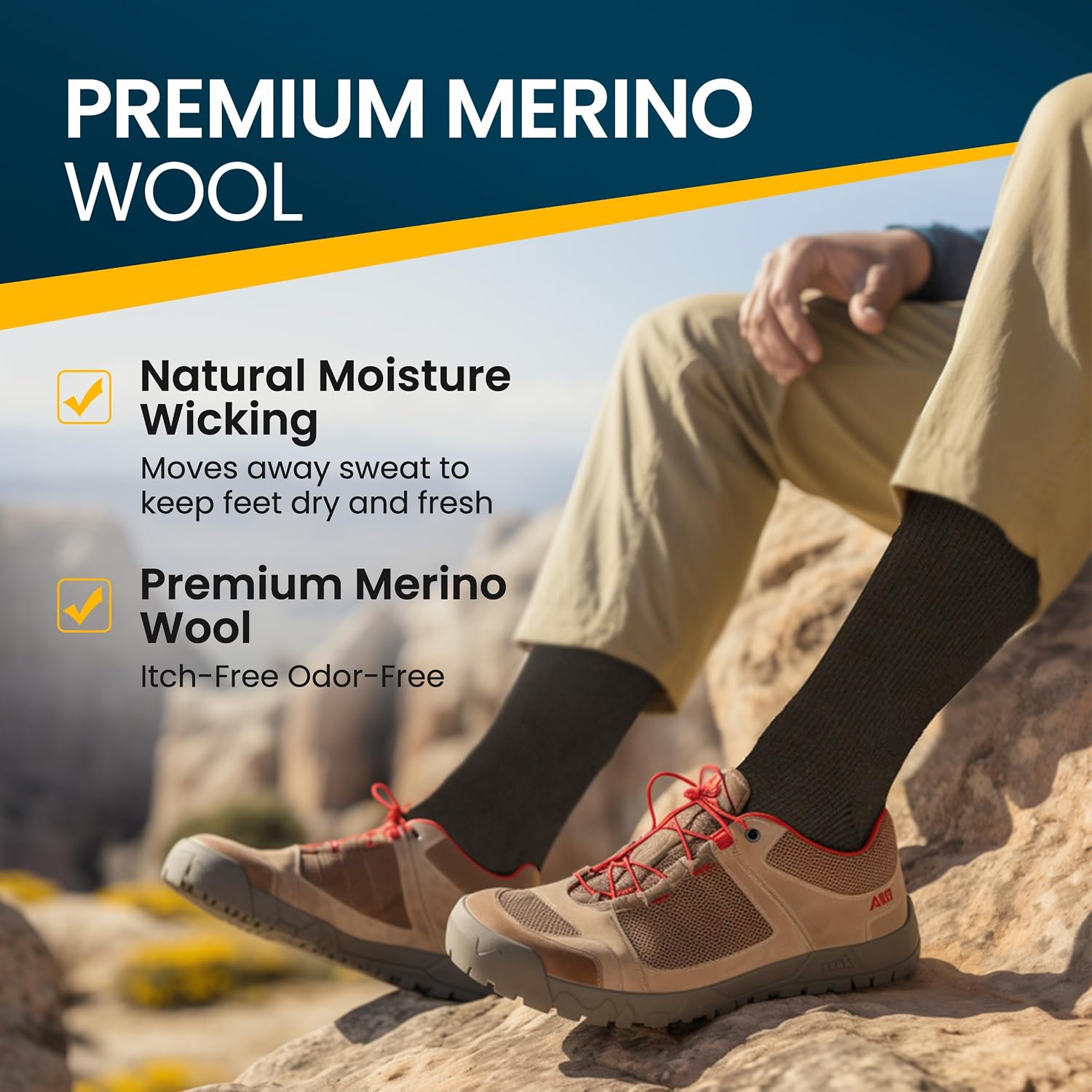 Alvada Mens Merino Wool Crew Socks Thermal and Warm Socks for Winter Work Hiking Running 3 Pairs