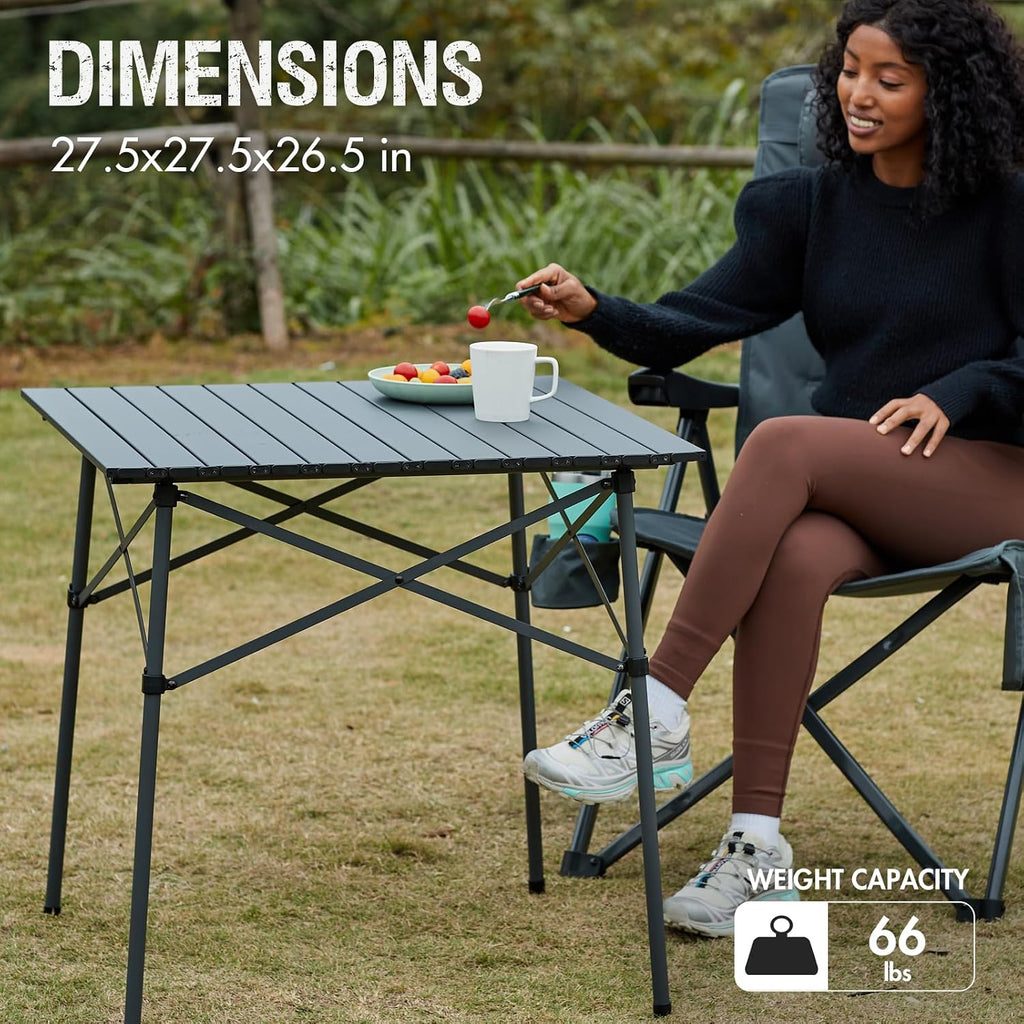 Portal Lightweight Aluminum Folding Square Table Roll Up Top 4 People Table