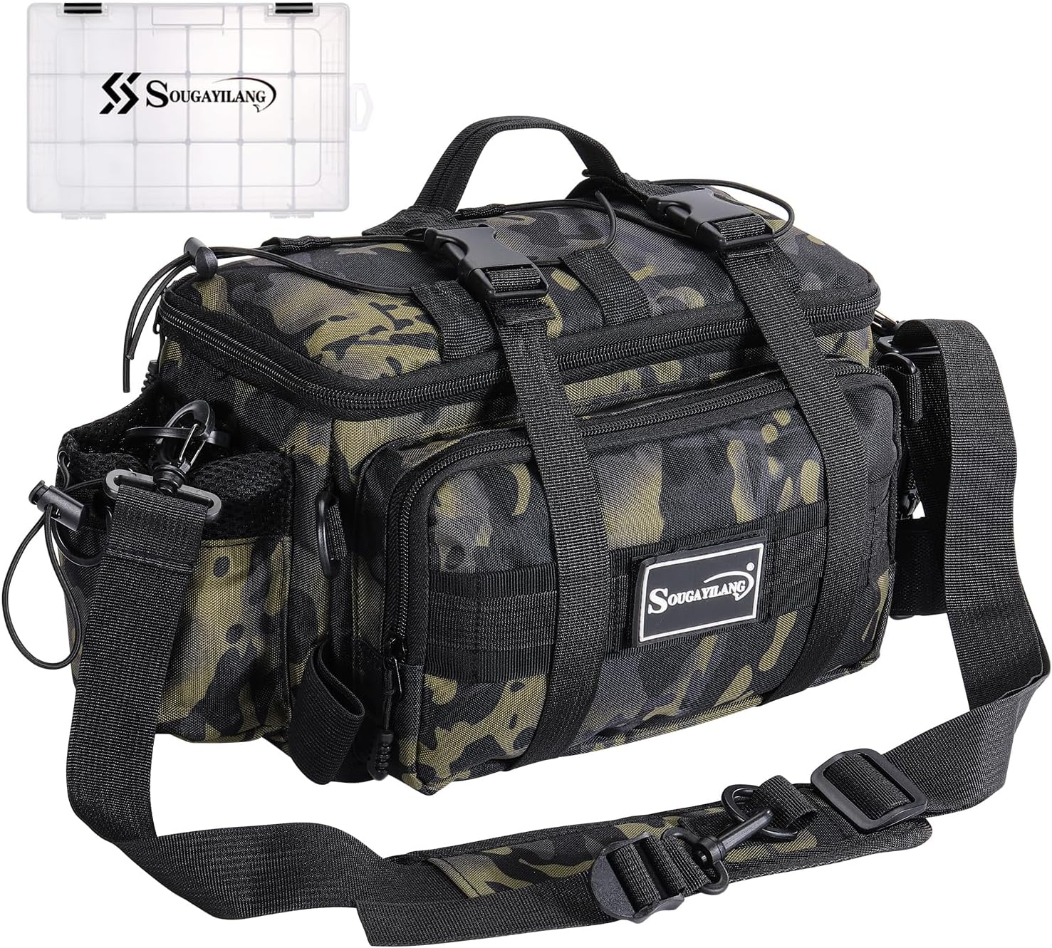 Sougayilang Fishing Tackle Bags with 3600 Tackle Tray - Fishing Tackle Storage Bags for Saltwater or Freshwater Fishing Gear - Padded Shoulder Strap - Tackle Box Bag Fishing Bag(Green)