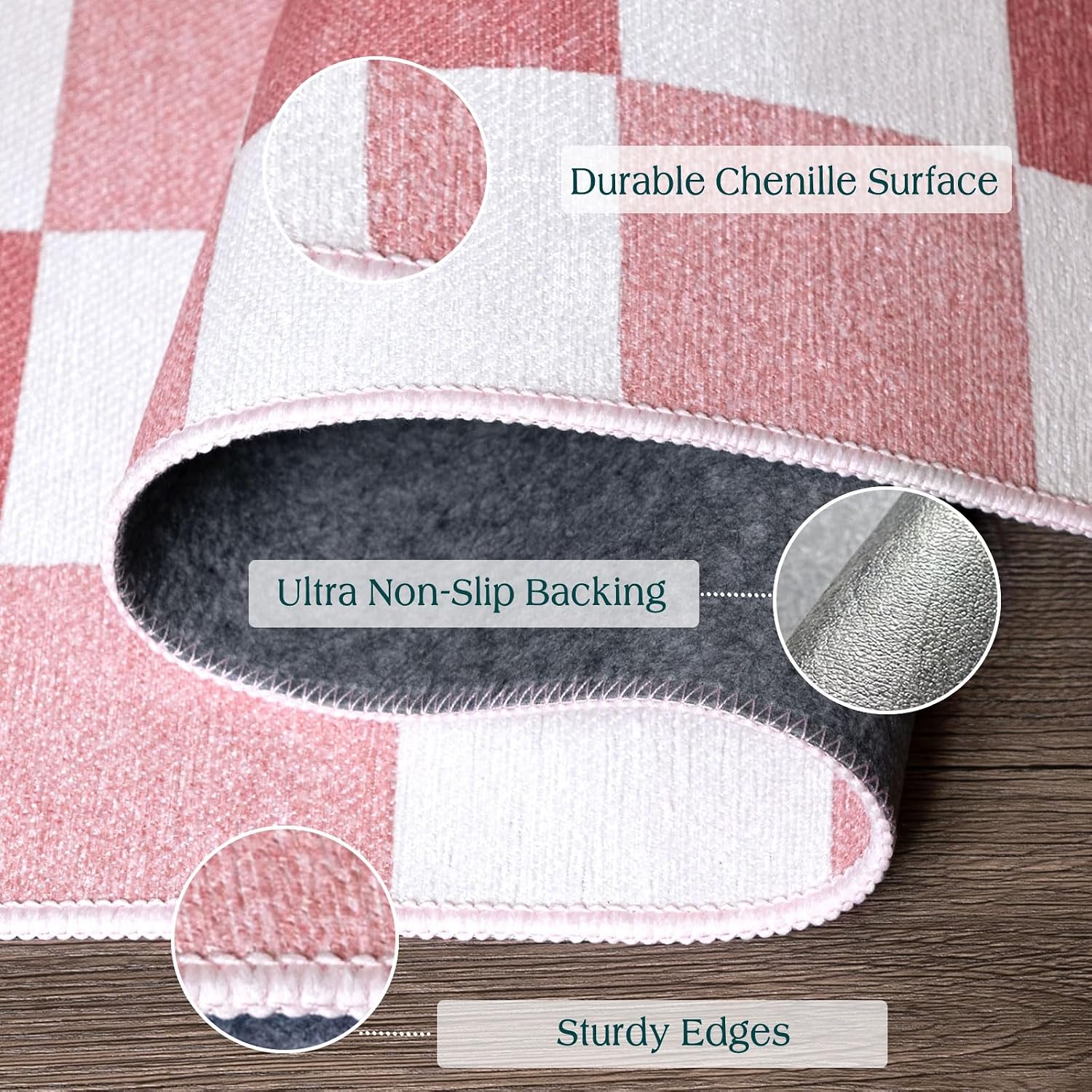 Pink White Checkered Entry Rug - 3x5 Non-Slip Indoor Outdoor Rugs