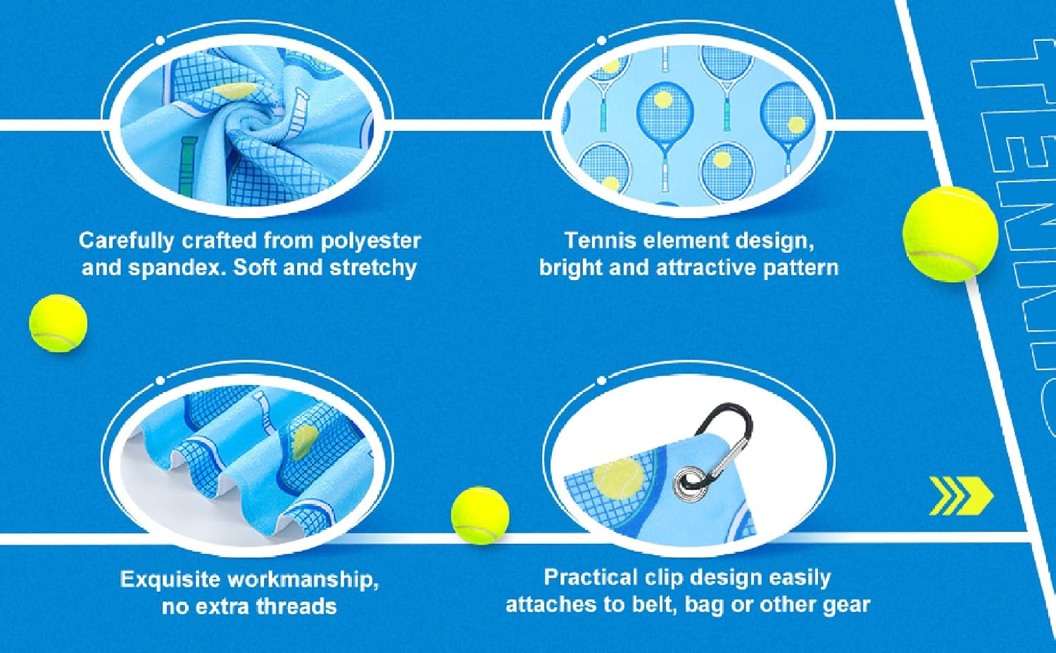 VitalCozy 6 Pcs Tennis Sweat Towel Tennis Gift for Women Cooling Sports Towel with Clip 15 x 17 Inch Absorbent Fast Drying Gym Sport Accessories for Men Team Coach Sport Player Fitness (Fresh)