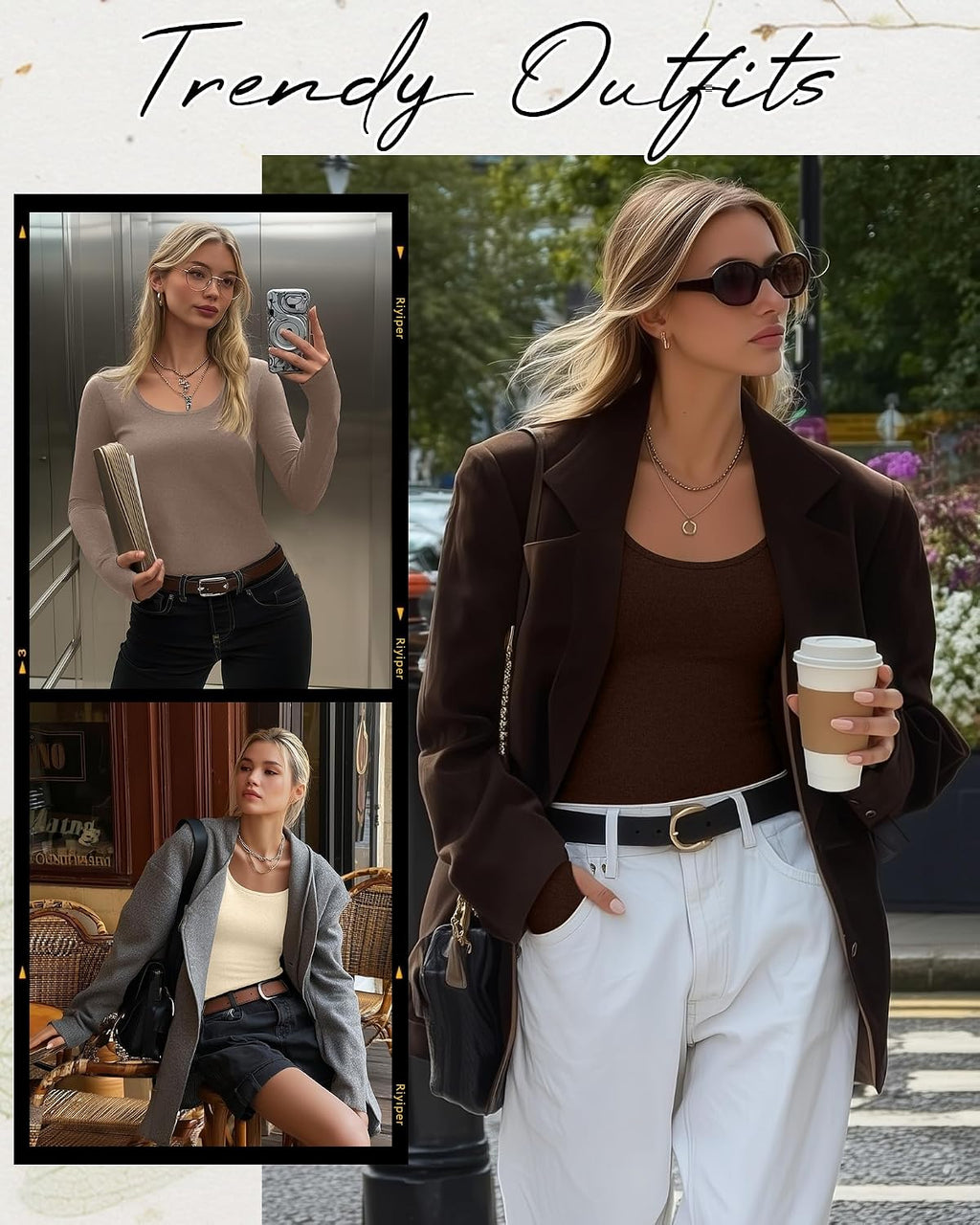 Riyiper 3 Pack Women's Thermal Long Sleeve Shirts Scoop Neck Top