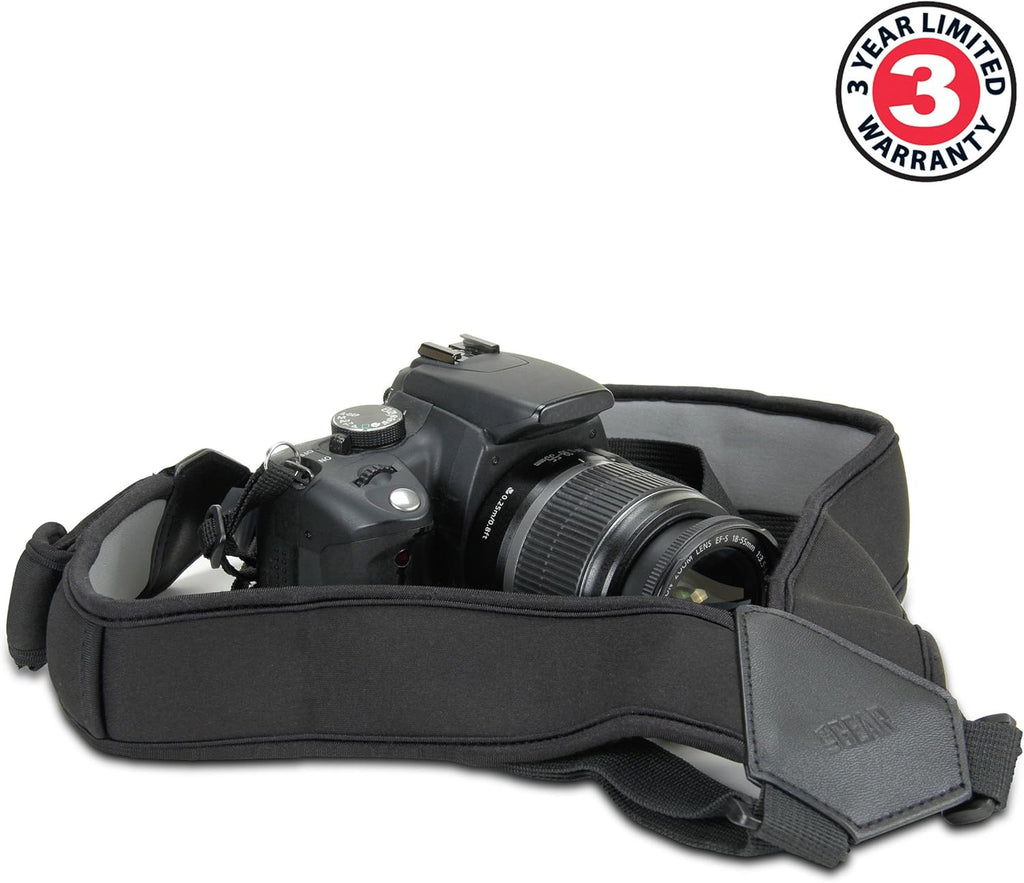 USA Gear DSLR Camera Strap Chest Harness with Quick Release Buckles, Black Neoprene Pattern and Accessory Pockets - Compatible with Canon, Nikon, Sony and More Point and Shoot and Mirrorless Cameras