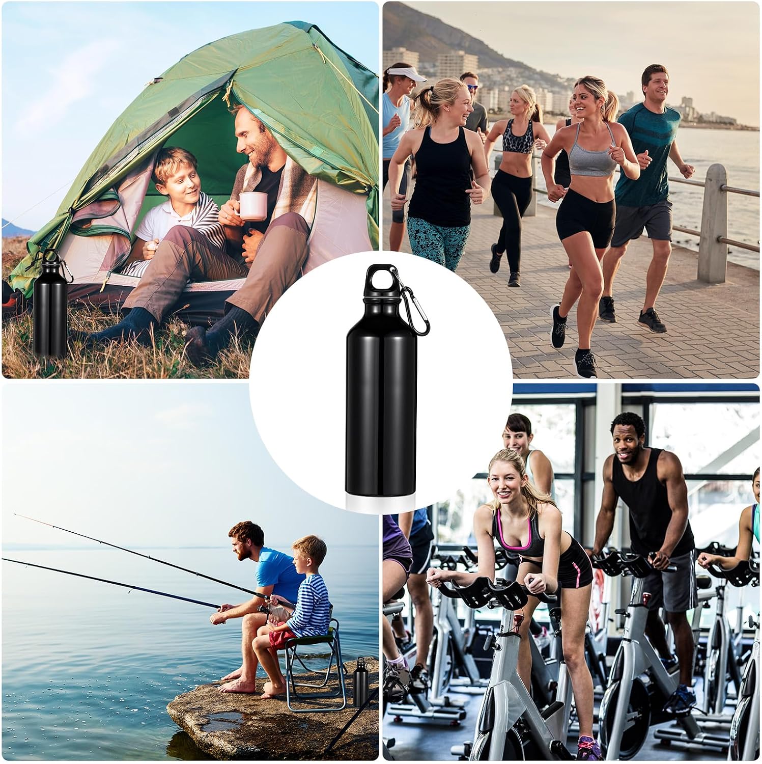 24 Pcs Aluminum Water Bottle 17oz Aluminum Reusable Bottles with Clips Sports Lightweight Water Multipack Easy Carry Leakproof Travel for Gym Hiking Cycling Sports Outdoor(Black)