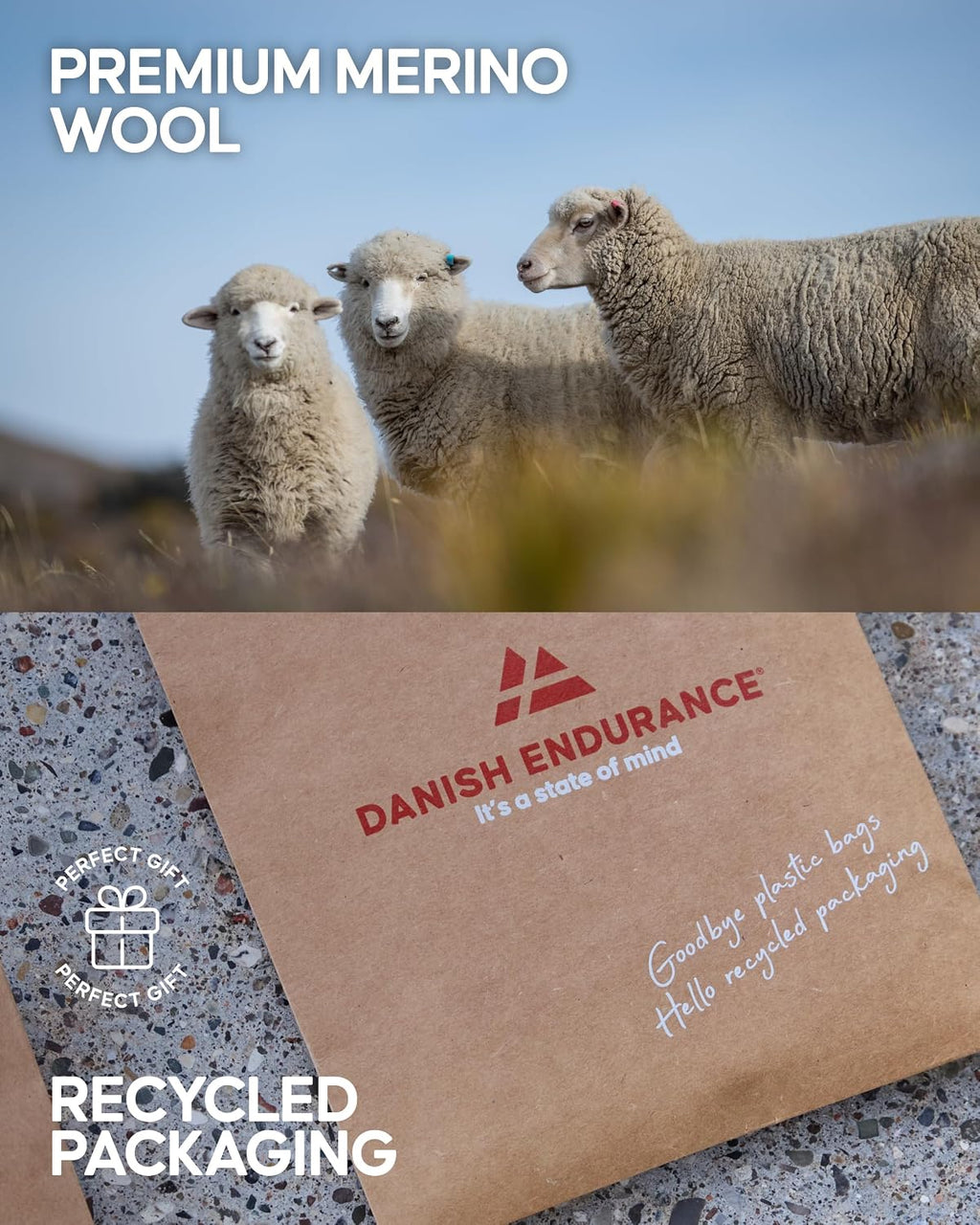 DANISH ENDURANCE Hiking Socks, Merino Wool, Anti-Blister, 3 & 5-Pack