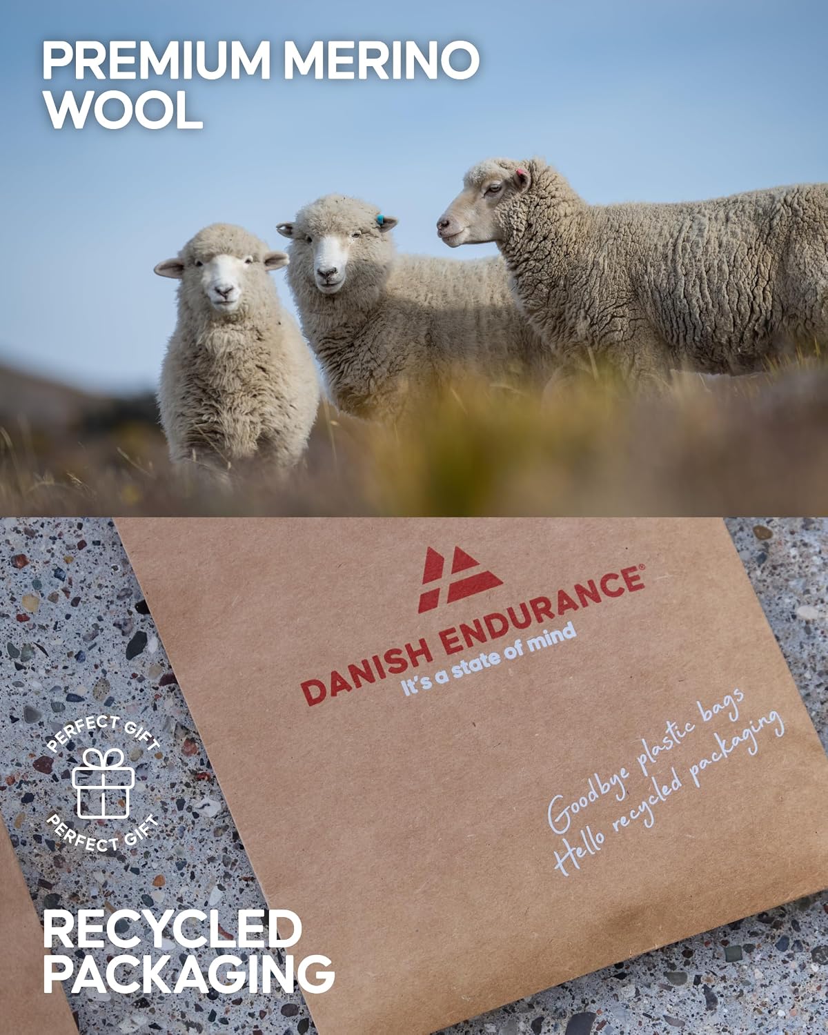 DANISH ENDURANCE Hiking Socks, Merino Wool, Anti-Blister, 3 & 5-Pack