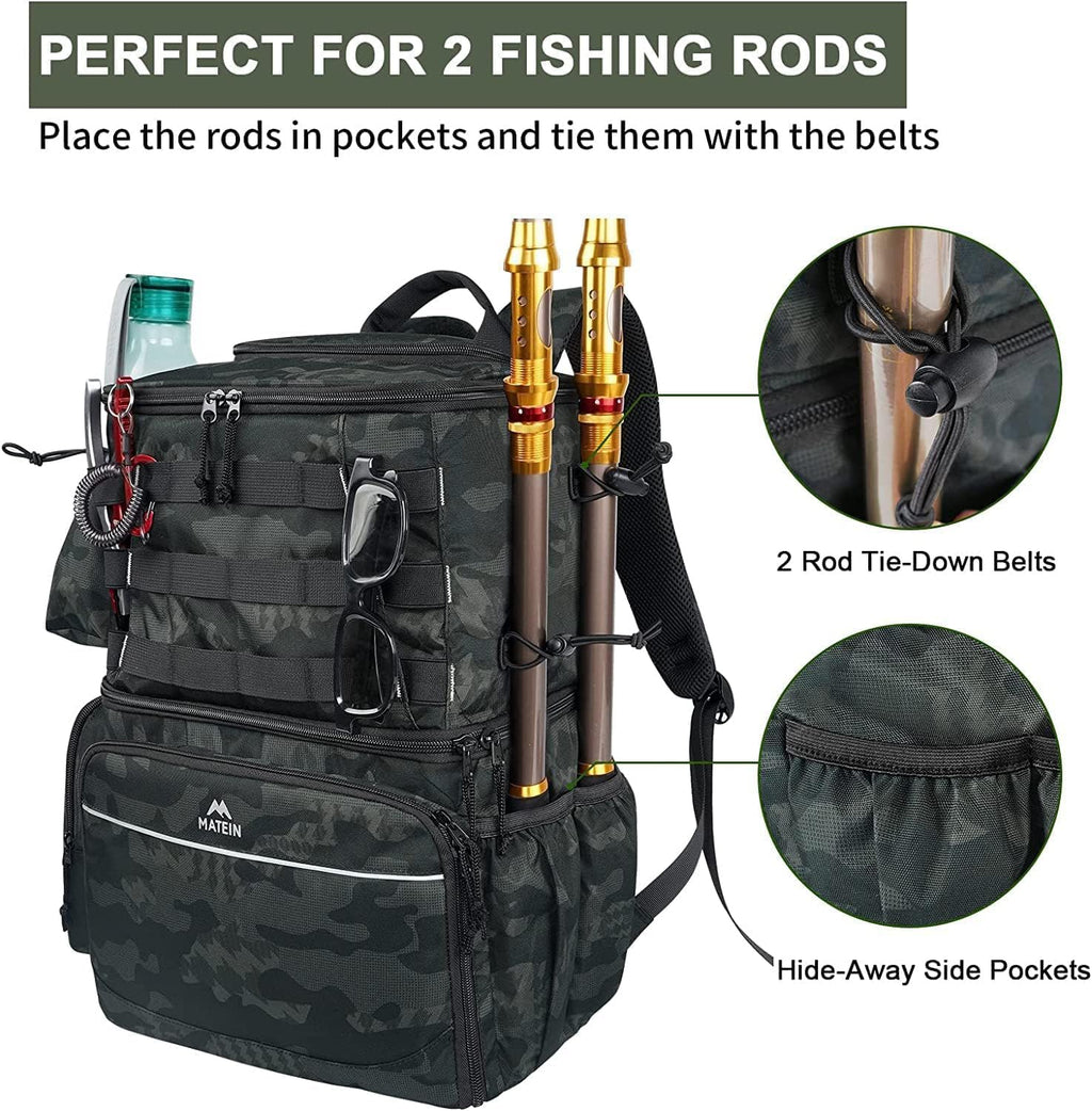 MATEIN Fishing Backpack, Tackle Storage Bag with Rod Holders & Cooler