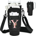 Initial Water Bottle Holder with Strap for Stanley Cup Accessories 40 oz/Simple Modern Tumbler, Birthdays for Women Girls, Water Bottle Carrier Bag with Phone Pocket,Hiking Walking Gym Camping