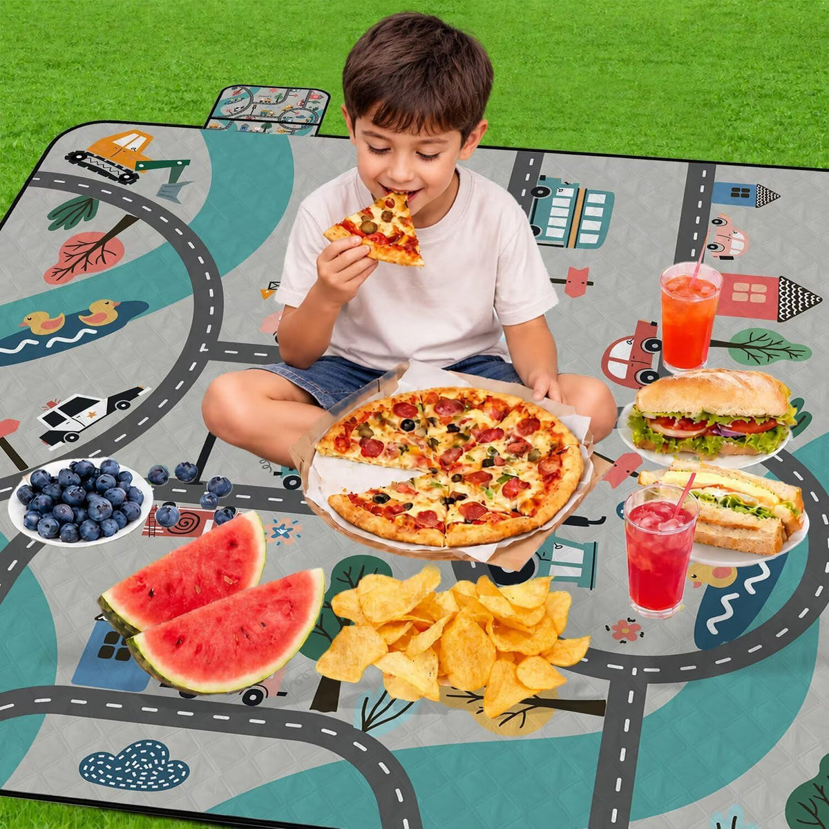 Extra Large Picnic Blanket Waterproof Beach Blanket 80"x 80" Outdoor Camping Mat Foldable Outdoor Blanket Picnic Mat Suitable for Park, Indoor Crawling, Lawn, Garden, Patio, Music Festival(Car)