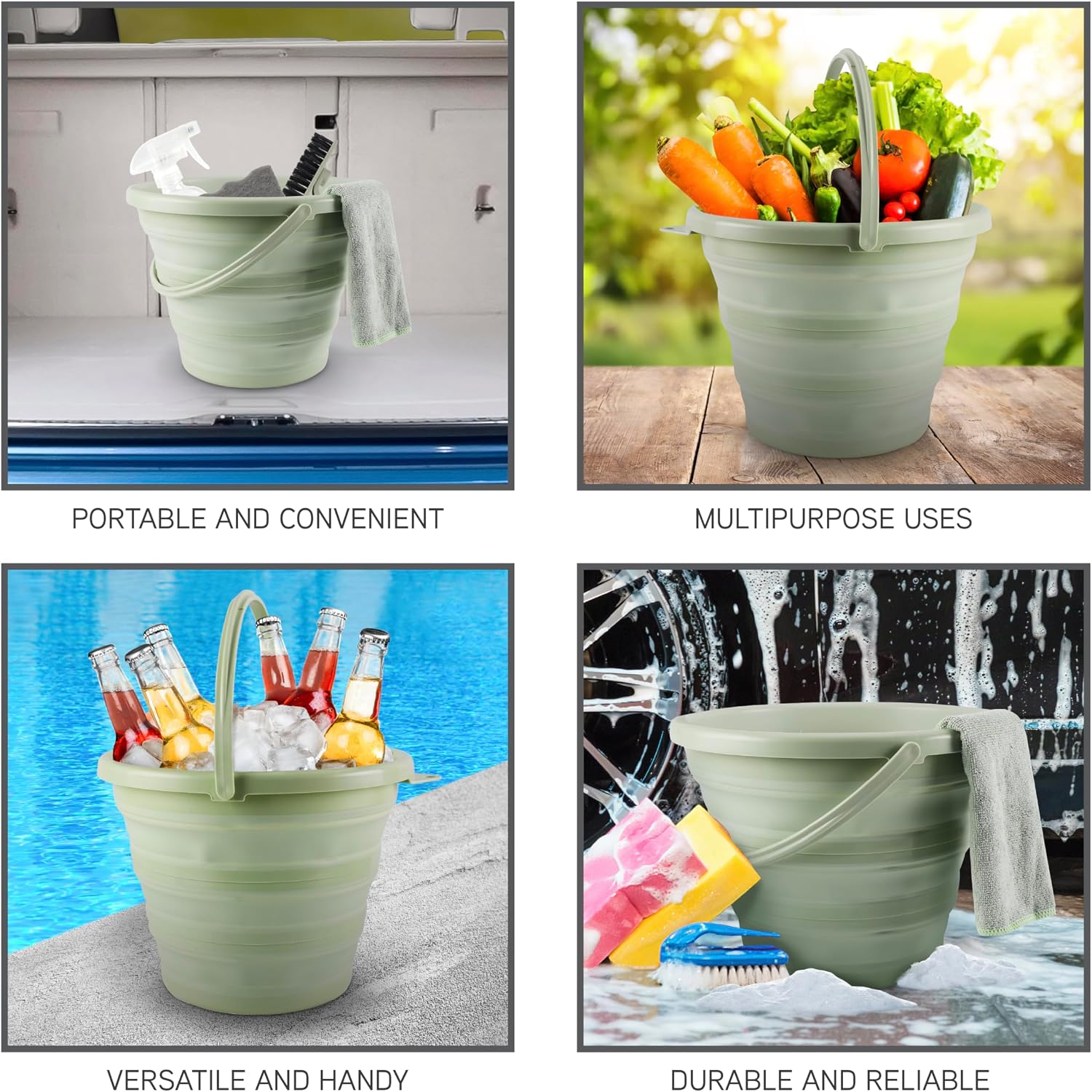 SIMPLEMADE Collapsible Bucket Cleaning Set - Includes 2 Foldable Buckets, Spray Bottle, Rag, Scrubbing Brush and Sponge - Holds Up to 10 liters, Easy Storage, All-Purpose Cleaning Solution