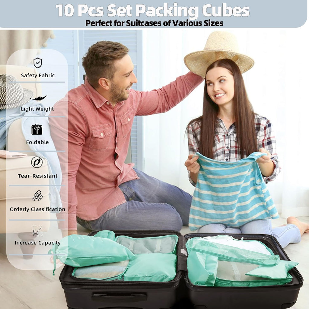 10 Pcs Set Packing Cubes - Travel Packing Organizers, Expandable Suitcase Organizer, Luggage Organizer Bags