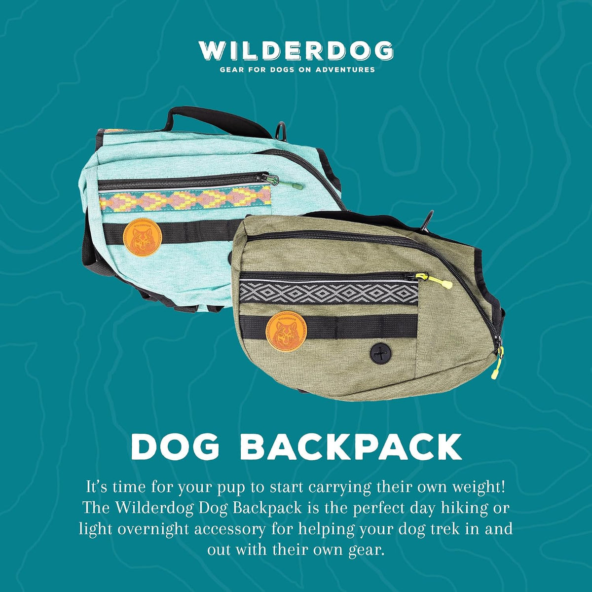 Widlerdog Dog Backpack with Built in Harness and Back-Mounted D-Ring Leash Attachment, Handle, Two Saddlebags with 4 Total Pockets, Built in Poop Bag Dispenser (Huckleberry, Medium)
