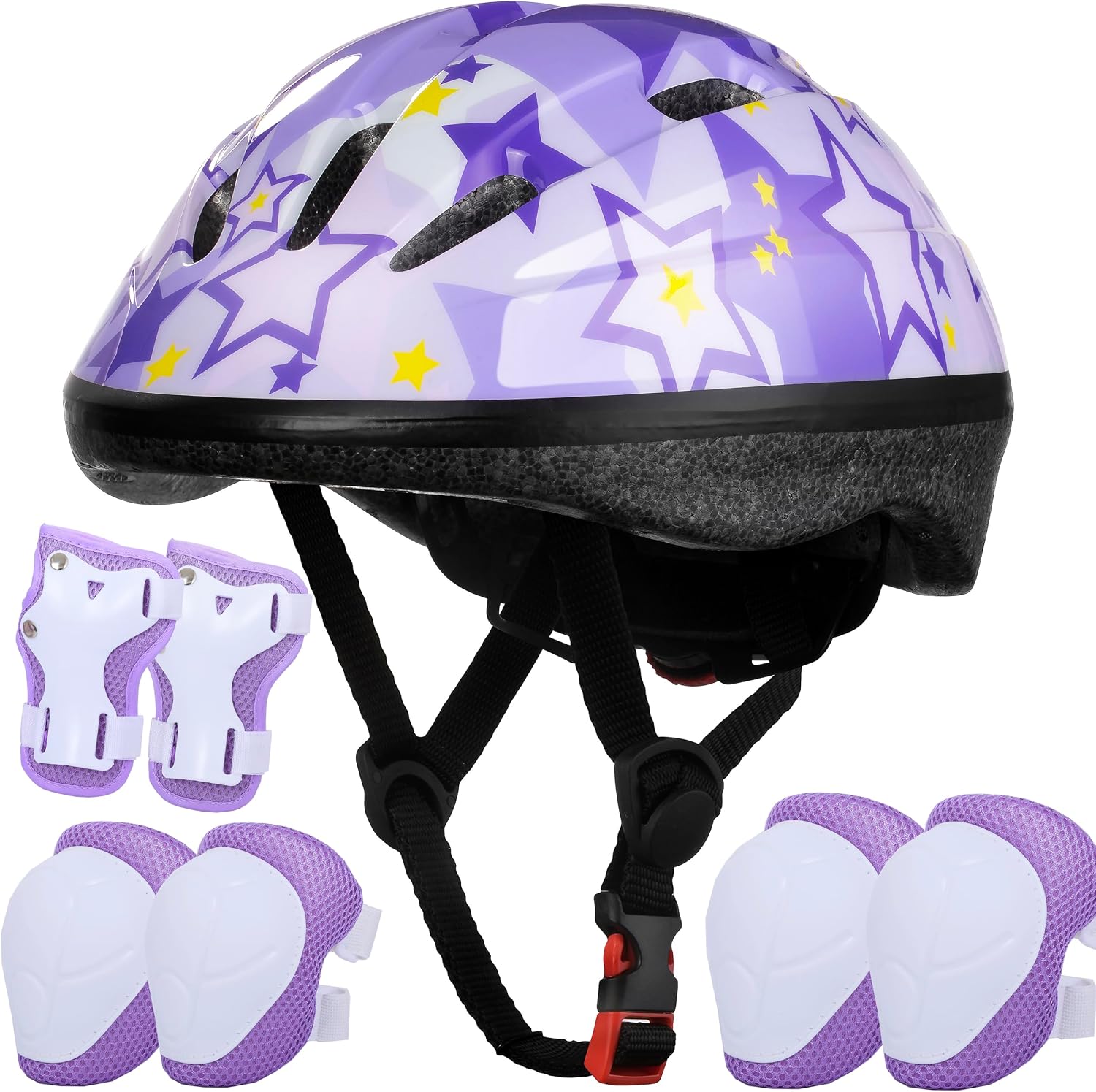 Lamsion Adjustable Kids Bike Helmet with Knee Elbow Wrist Pads, Ages 3-8