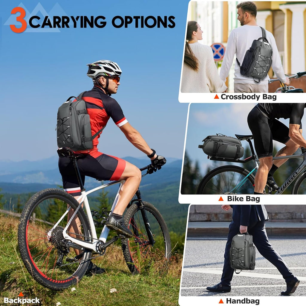 RAINSMORE Bike Bag for Bicycle Rear Rack 15L Waterproof Ebike Trunk Bag
