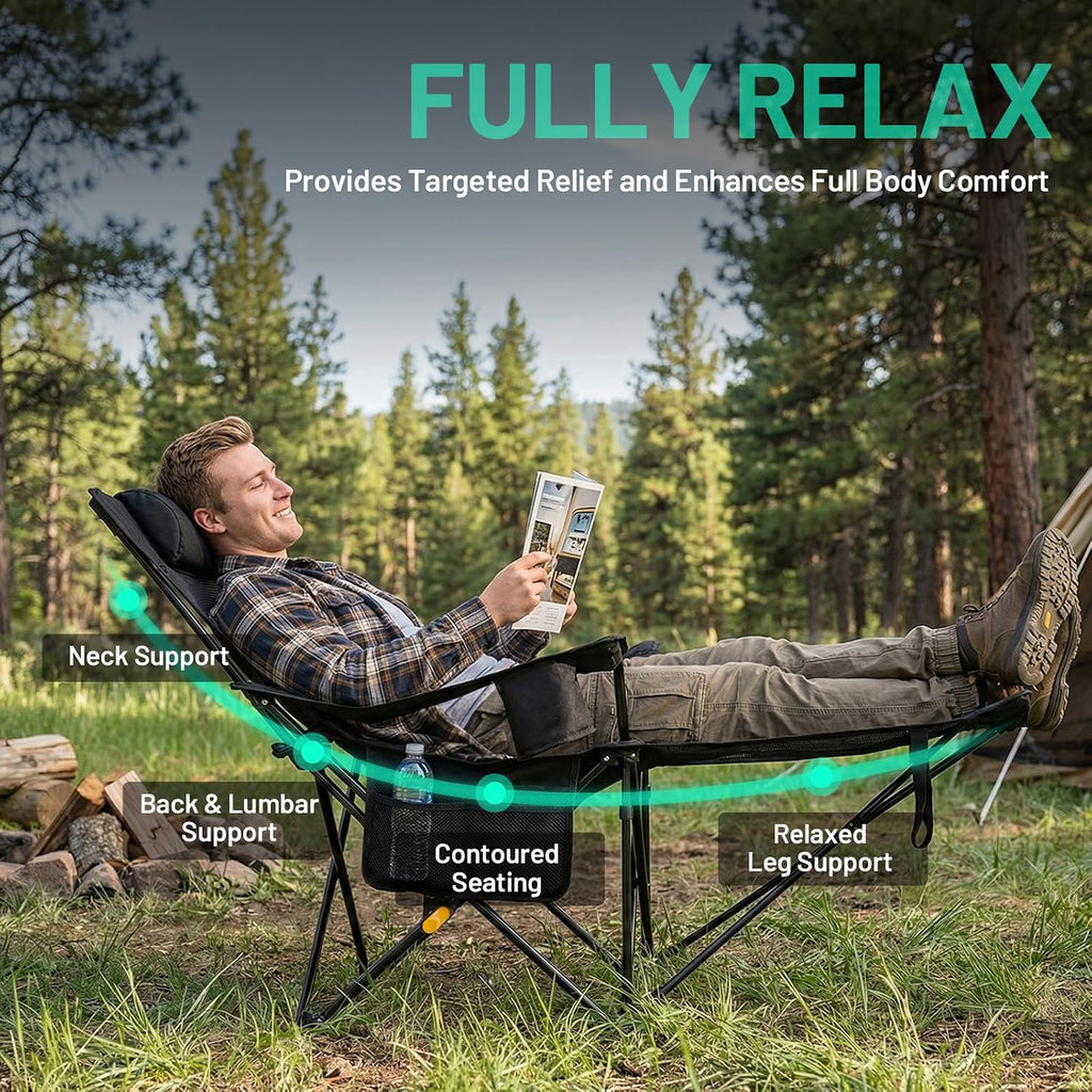Overmont Reclining Camping Chair with Footrest - 4-Position Adjustable