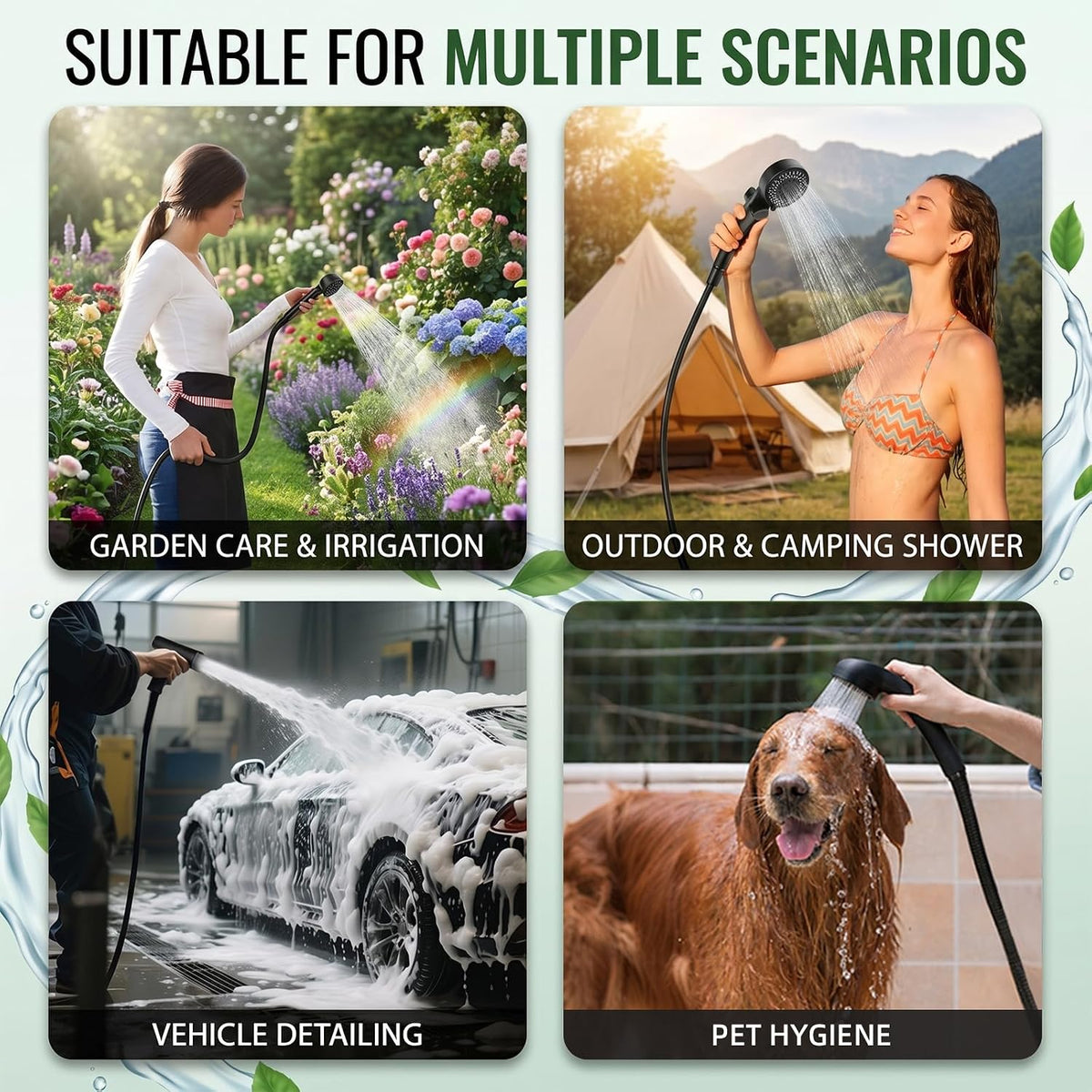 Portable Shower for Camping – 6000mAh Rechargeable Shower Pump with LED Display, 3 Modes & Spray Nozzle – IPX7 Outdoor Shower Kit for Travel, Beach, Car, Dog Bath