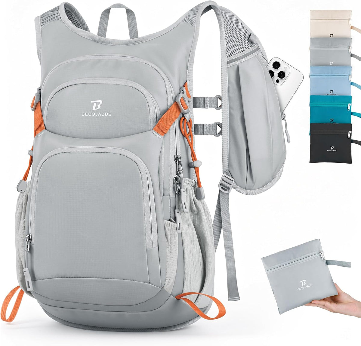 BECOJADDE 15L Hiking Backpack Lightweight Travel Backpacks Water-Resistant Daypack Fits Cycling Helmets for Men Women for Daily Outdoor Camping, Mist Gray