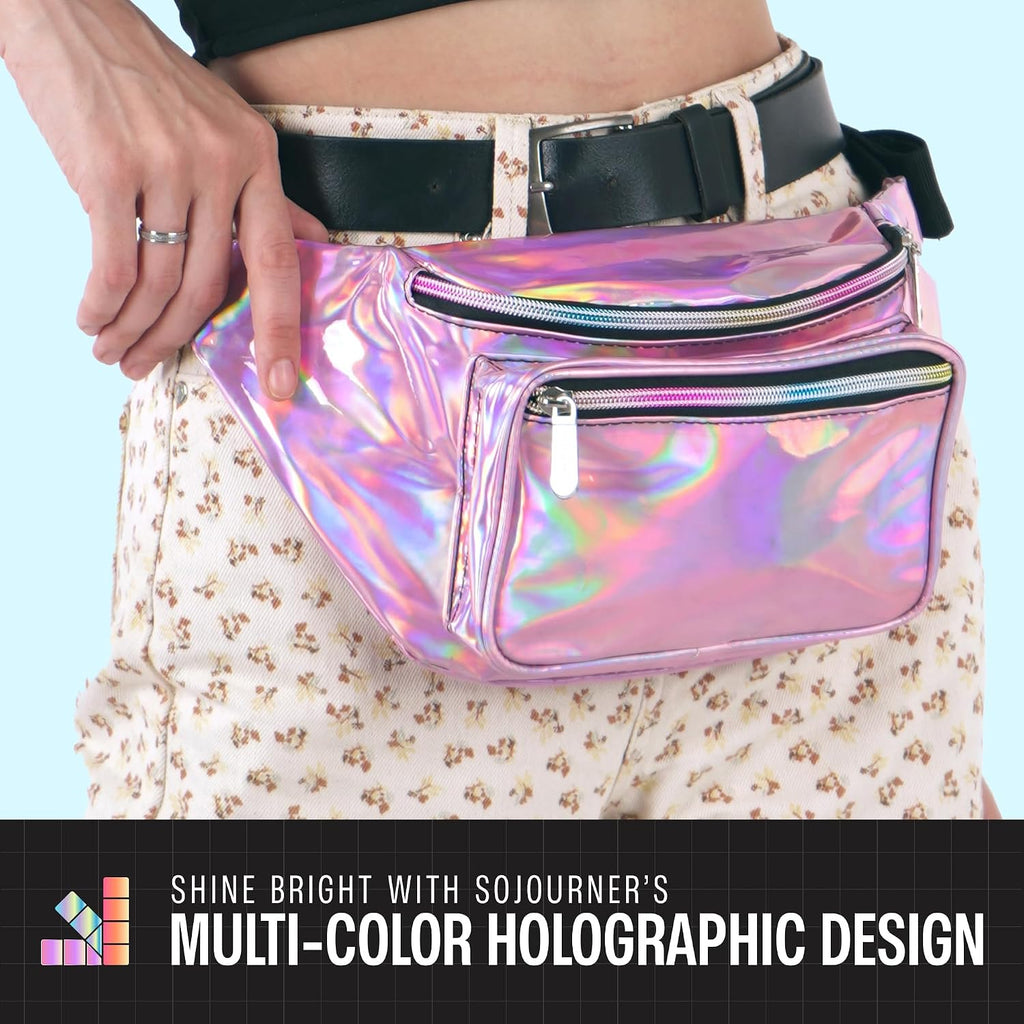 SoJourner Waterproof Holographic Fanny Pack, Pale Pink